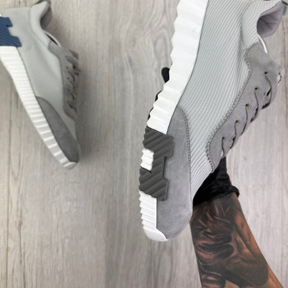 Hermes Men’s Grey Bouncing Technical Mesh and Suede Trainers - Uk 11
