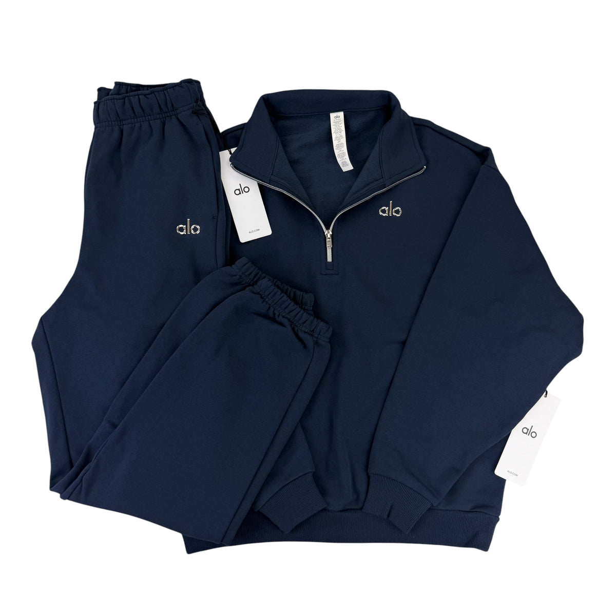 Alo Men’s Navy Full 1/4 Zip & Cuffed Bottoms Tracksuit