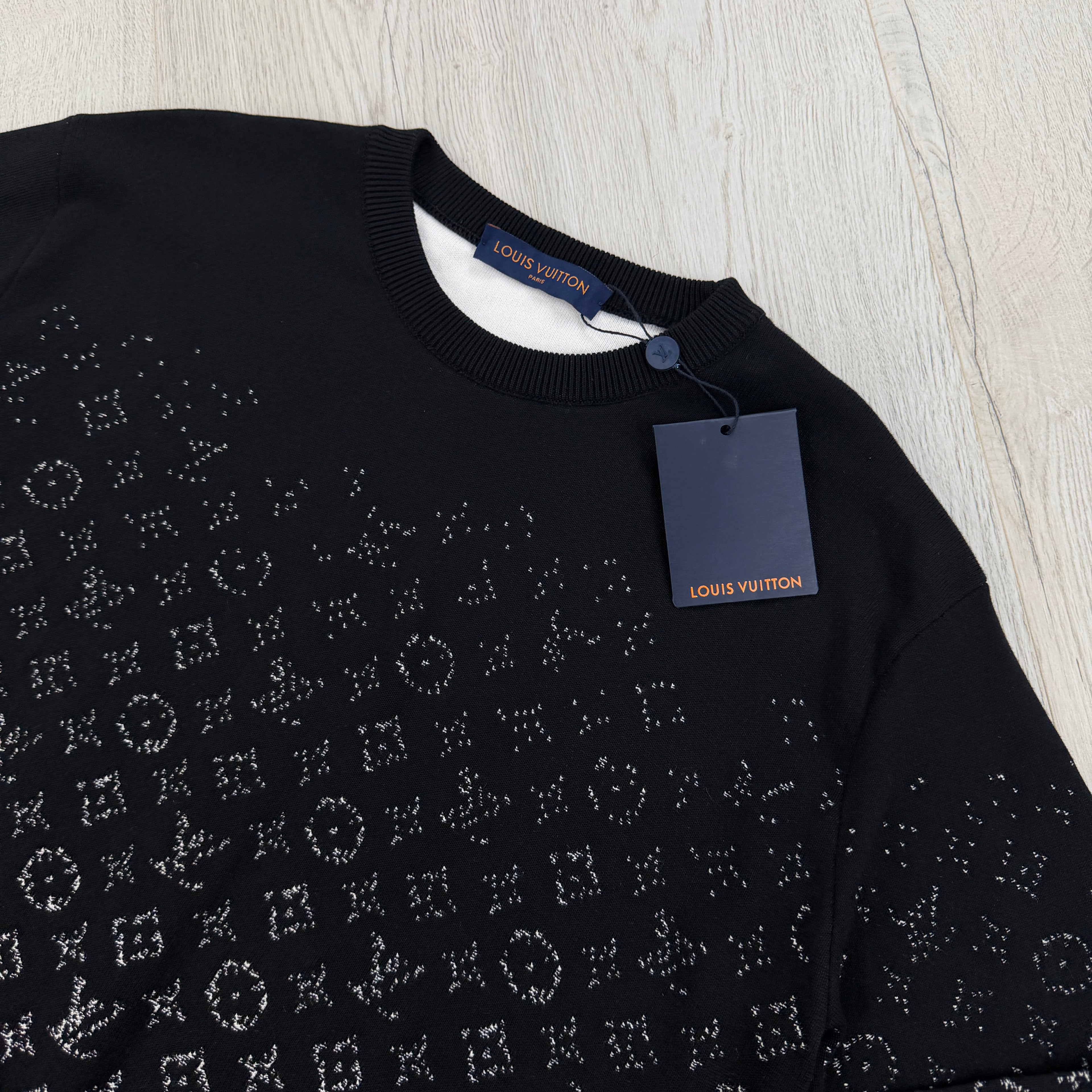 Louis Vuitton Men’s Black & White Monogram Jacquard Crewneck Jumper - Medium