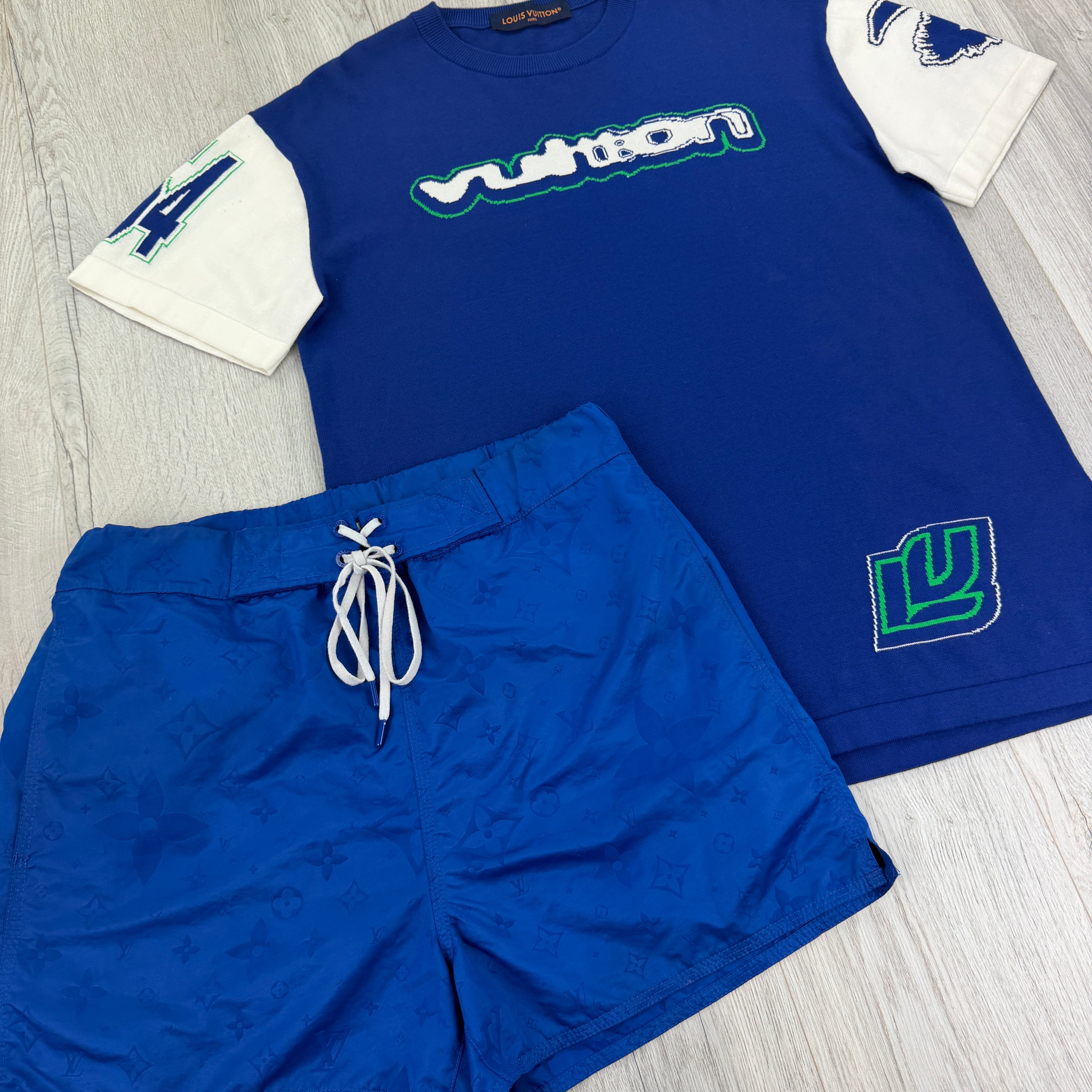 Louis Vuitton Men’s Knit Blue T-shirt & Swim Shorts Set - Medium