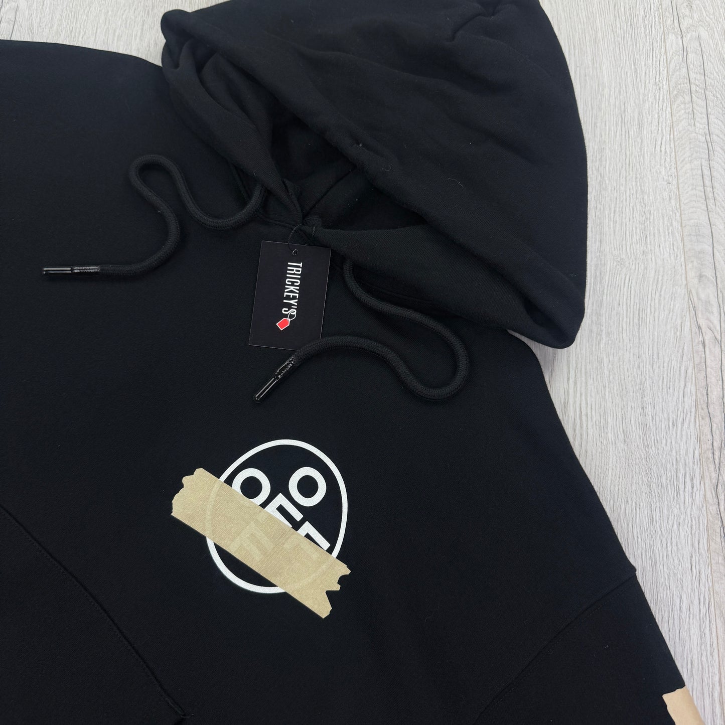 Off White Men’s Black Tape Arrows Logo Pullover Hoodie - Medium