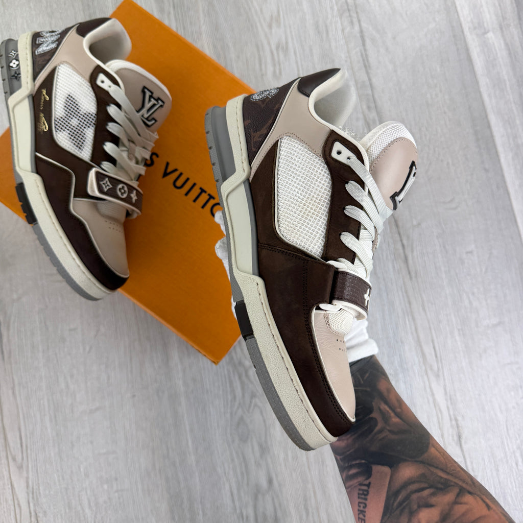 Louis Vuitton Men’s Moka Brown Monogram Flower Trainers - Uk 8 (Fit 8.5/9)