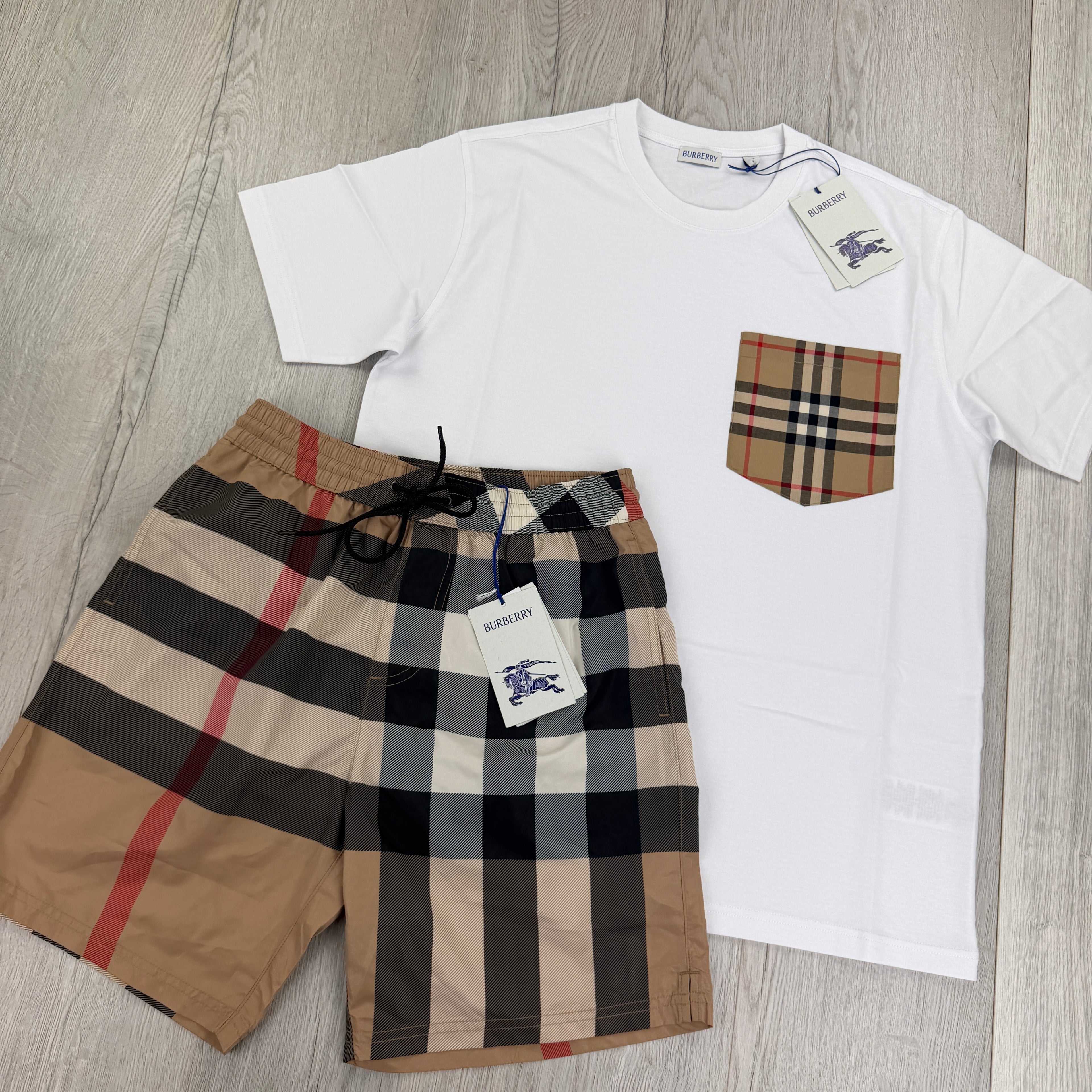 Burberry Men’s White T-shirt & Shorts Set
