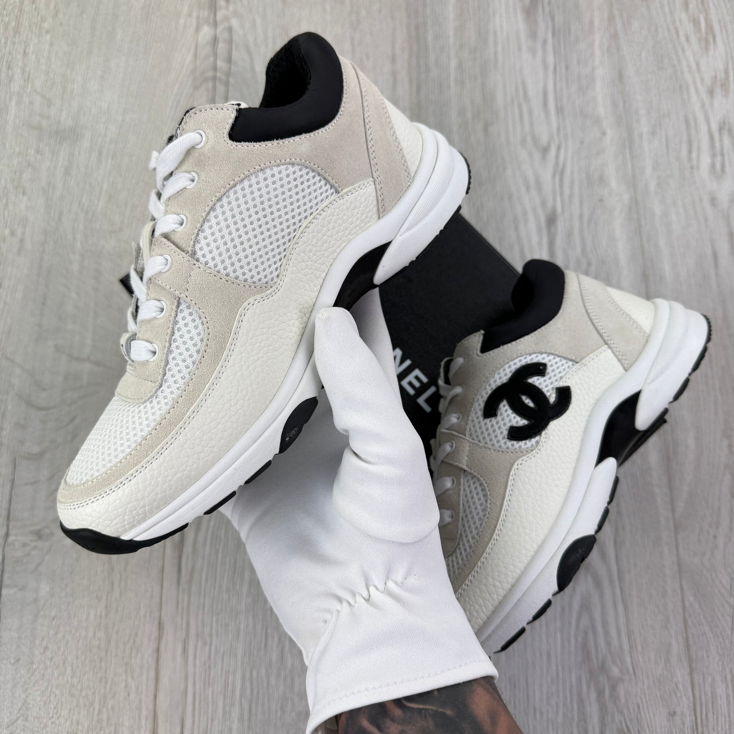 Chanel Women’s Low Top Beige / Black Suede Trainers