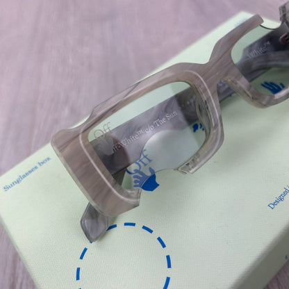 Off White Grey Cady Cutout Rectangular-Frame Acetate Sunglasses