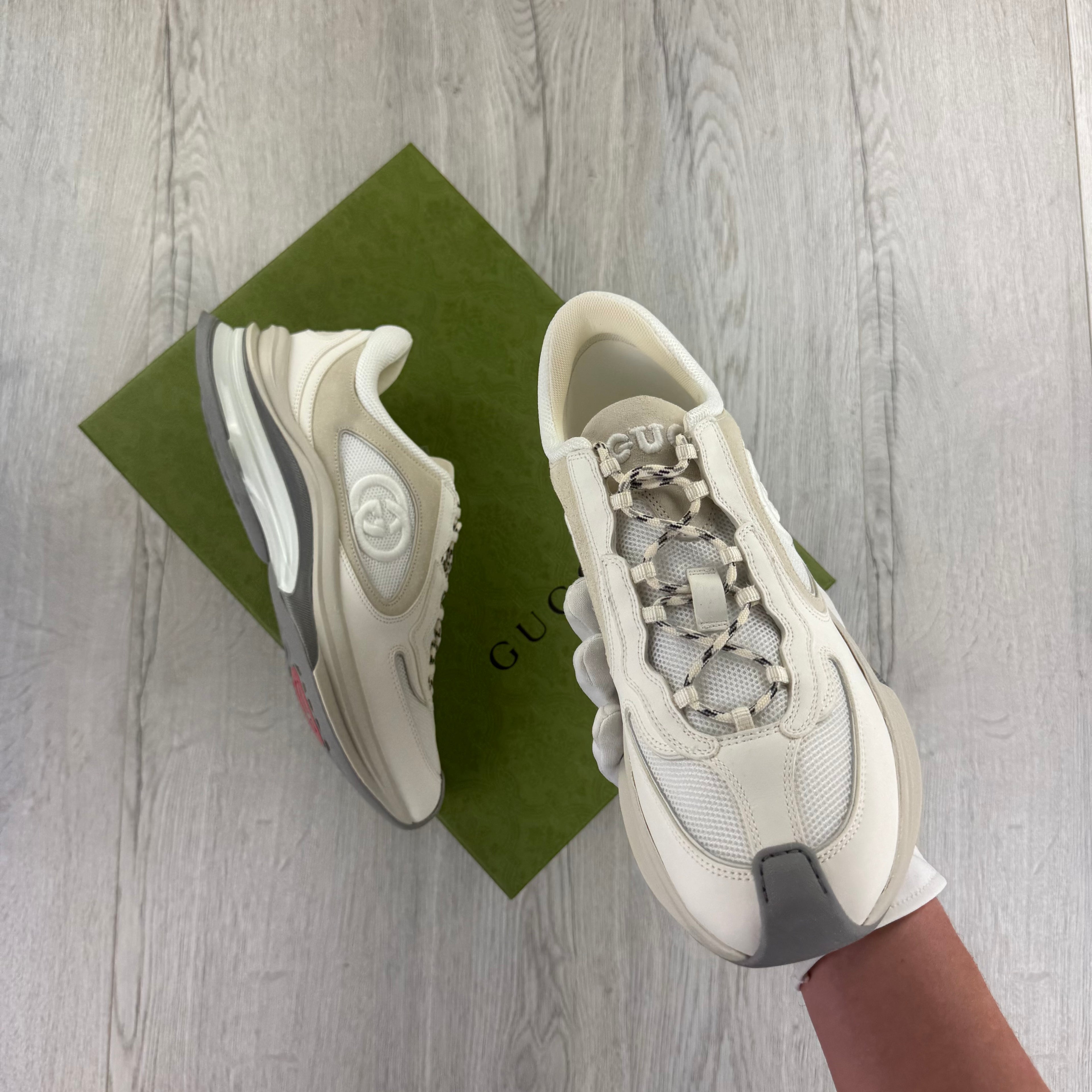 Gucci Men’s GG Nubuk Alaska White Trainers - Uk 10.5