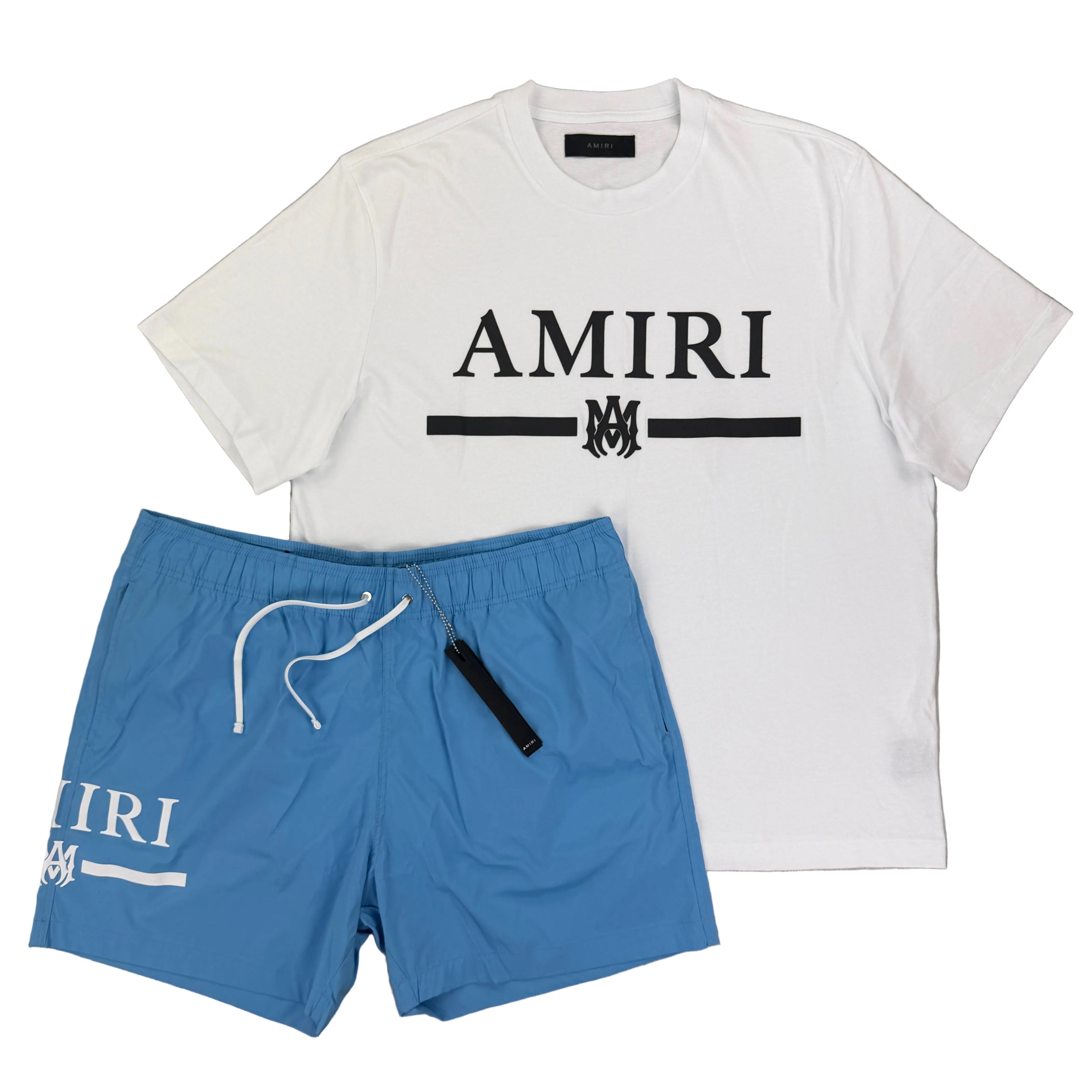 Amiri Men’s White T-shirt & Swim Shorts Set - XL