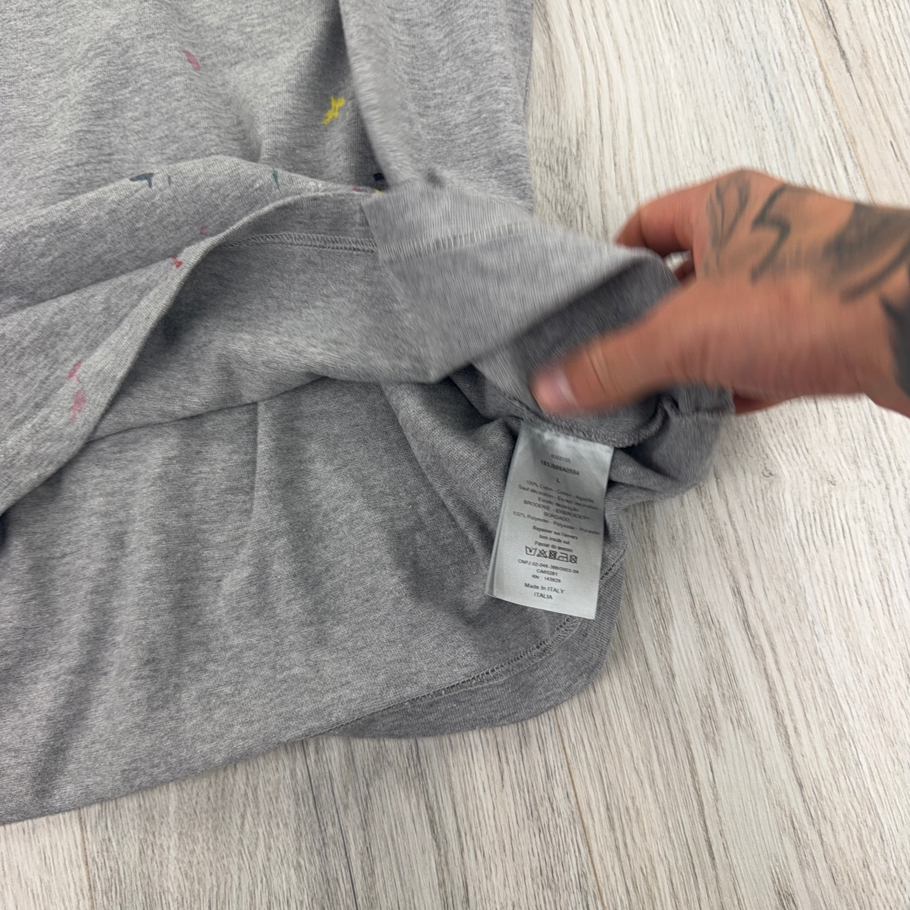 Dior Men’s Grey Paint Splattered T Shirt - Large