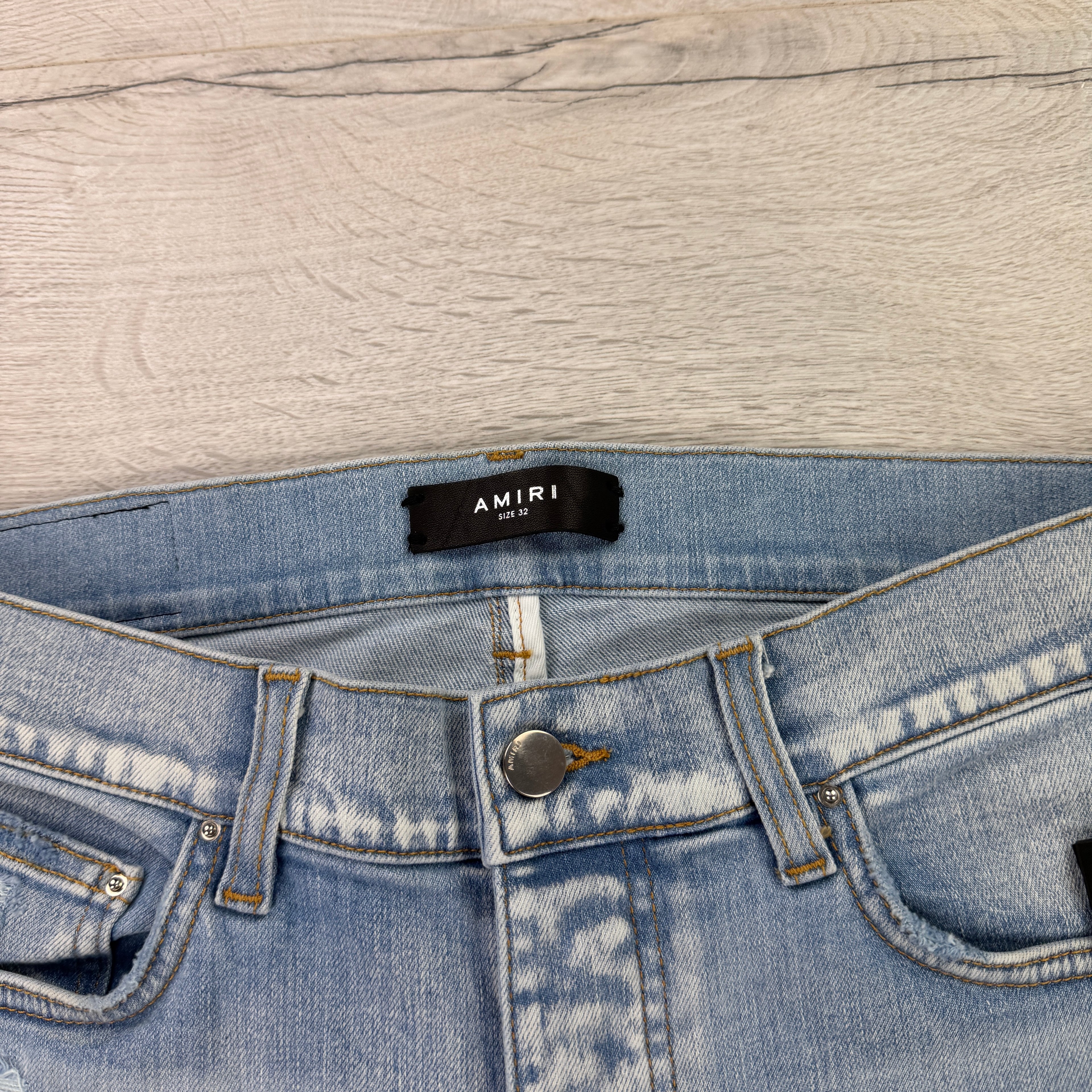 Amiri MX1 Distressed Blue Jeans Camo Patch - Uk 32