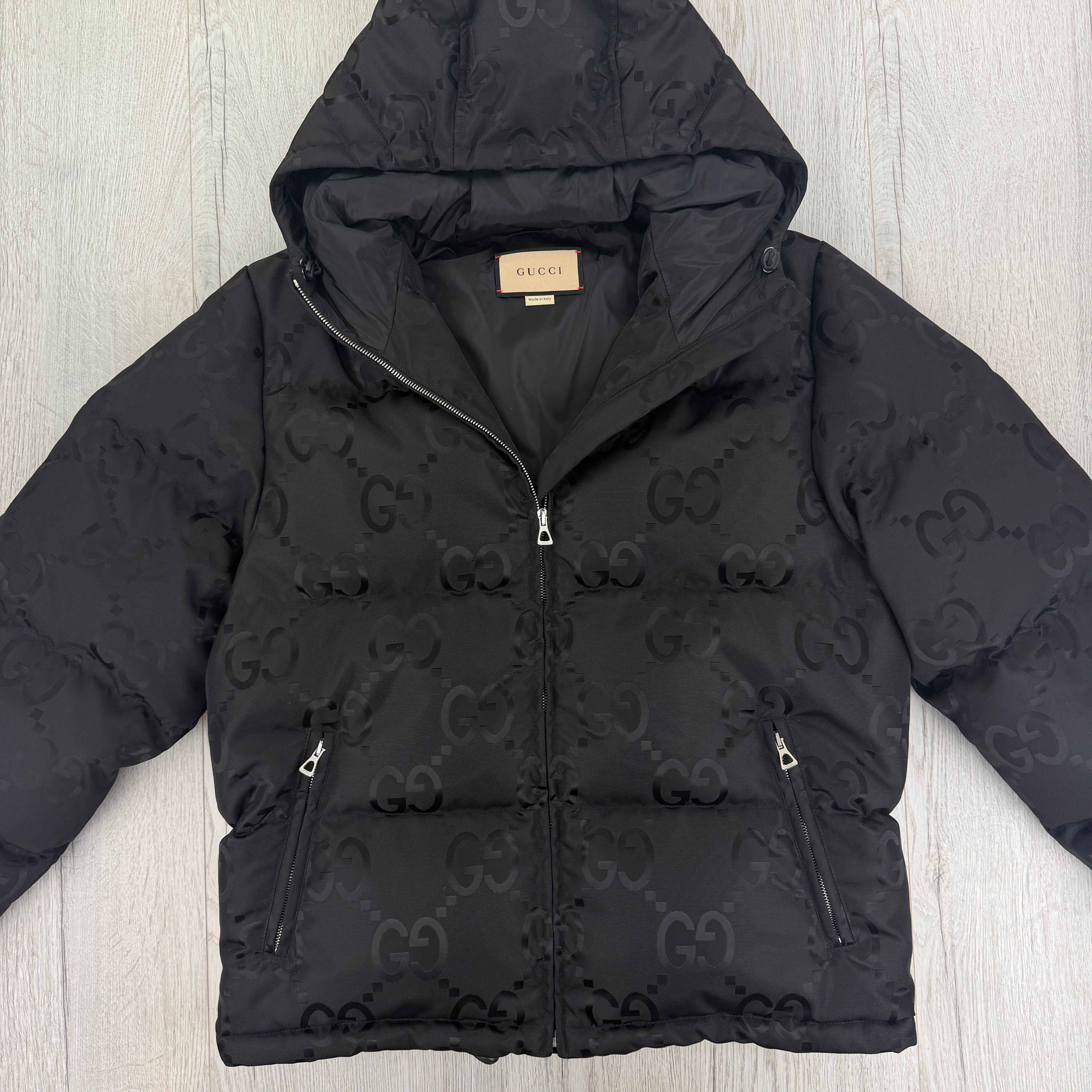 Gucci Men’s Jumbo GG Hooded Jacquard Nylon Puffer Jacket - Size 44 (Small)