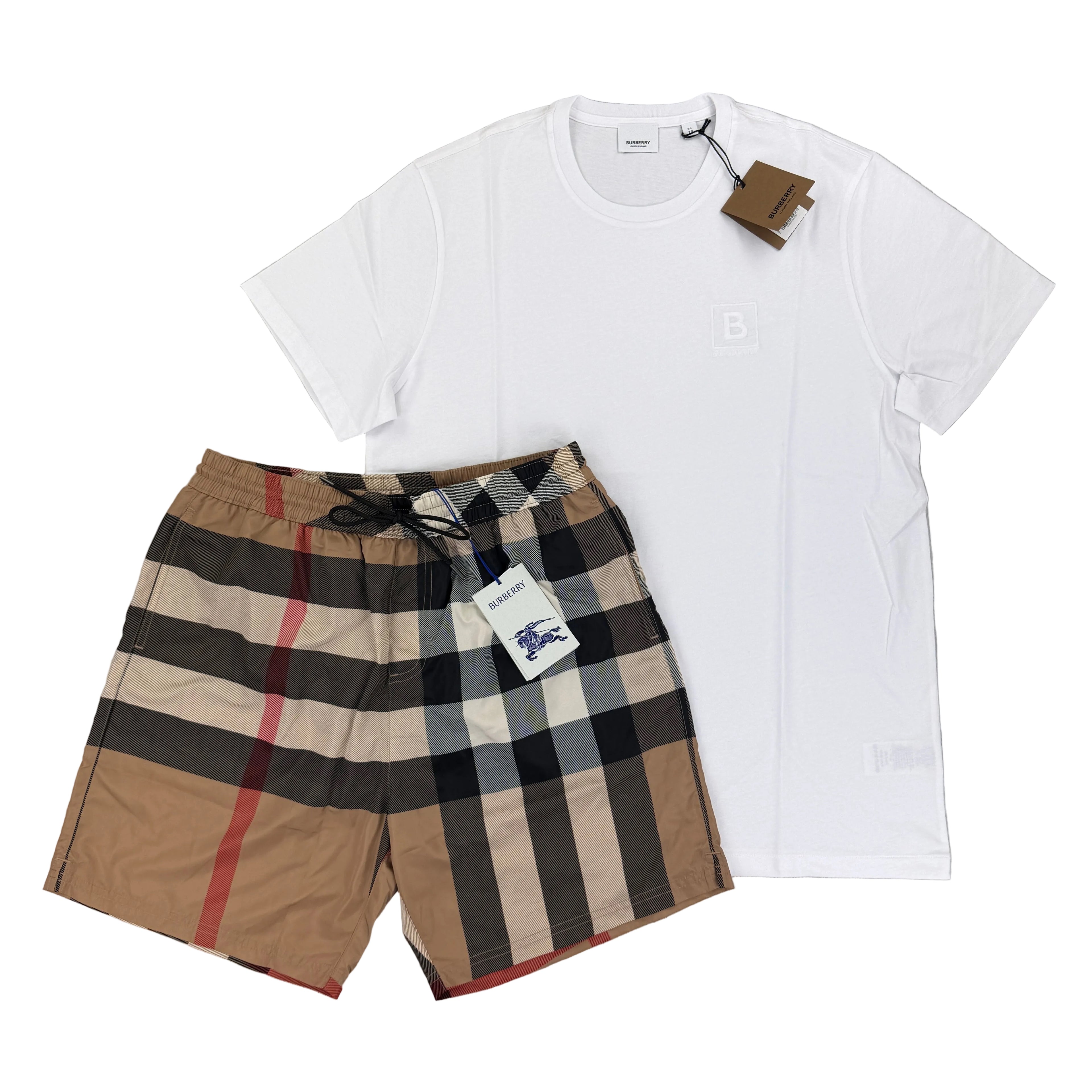 Burberry Men’s White T-shirt & Shorts Set - XL