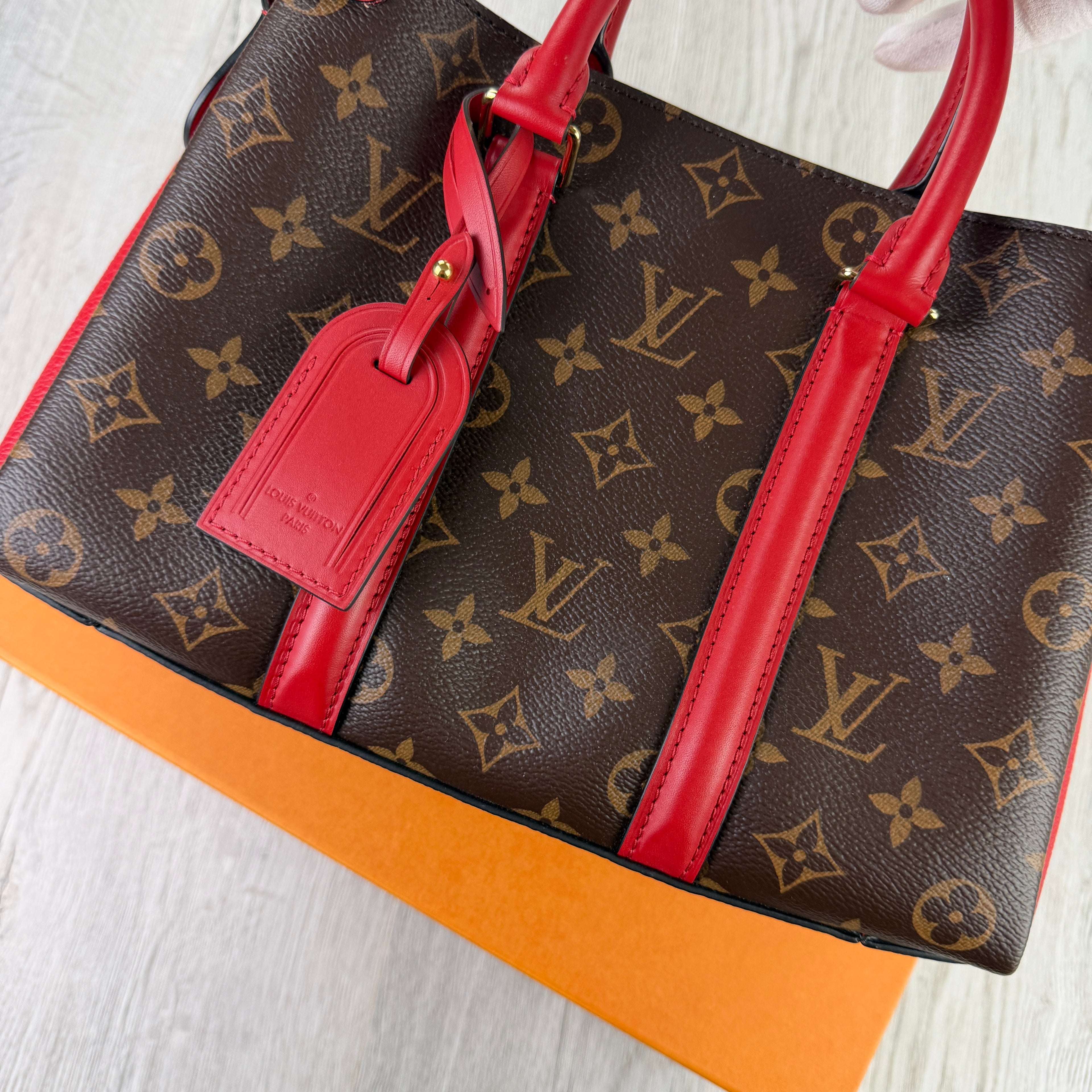 Louis Vuitton Women’s Soufflot Tote BB Brown/Red Canvas/Leather