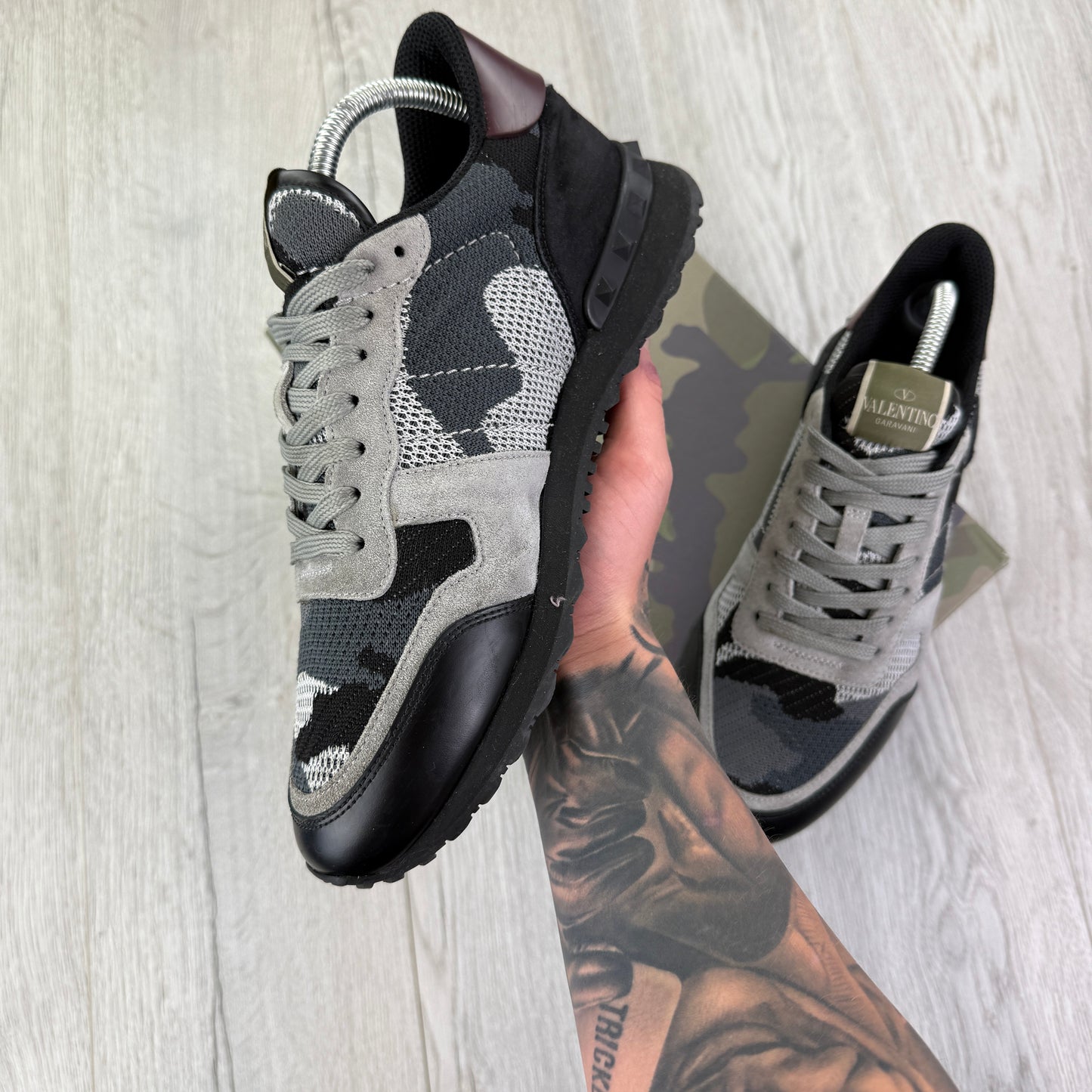Valentino Men’s Black & Grey Camo Mesh Rockrunner Trainers - Uk 7
