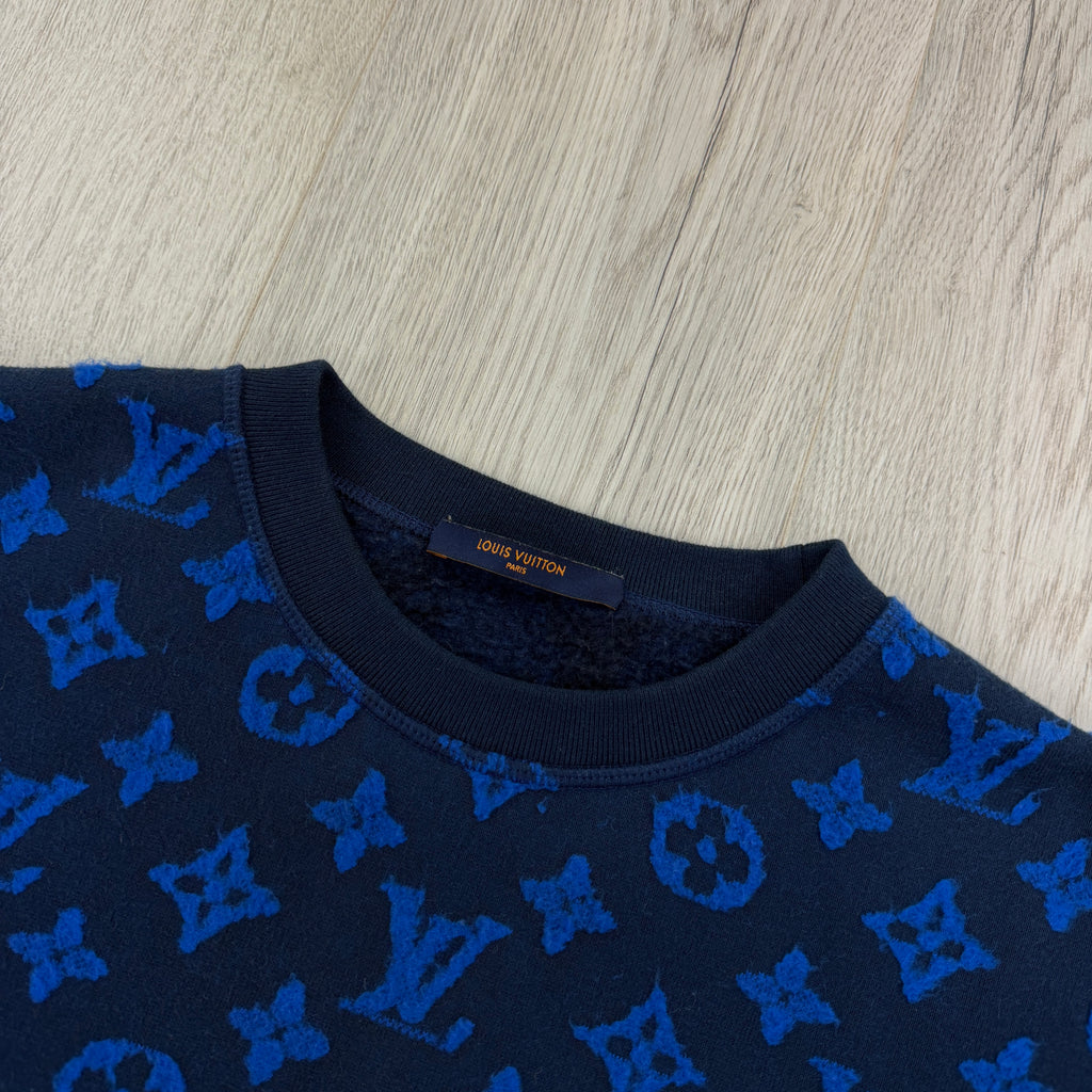 Louis Vuitton Men’s Blue Monogram Jacquard Crewneck Jumper - Small
