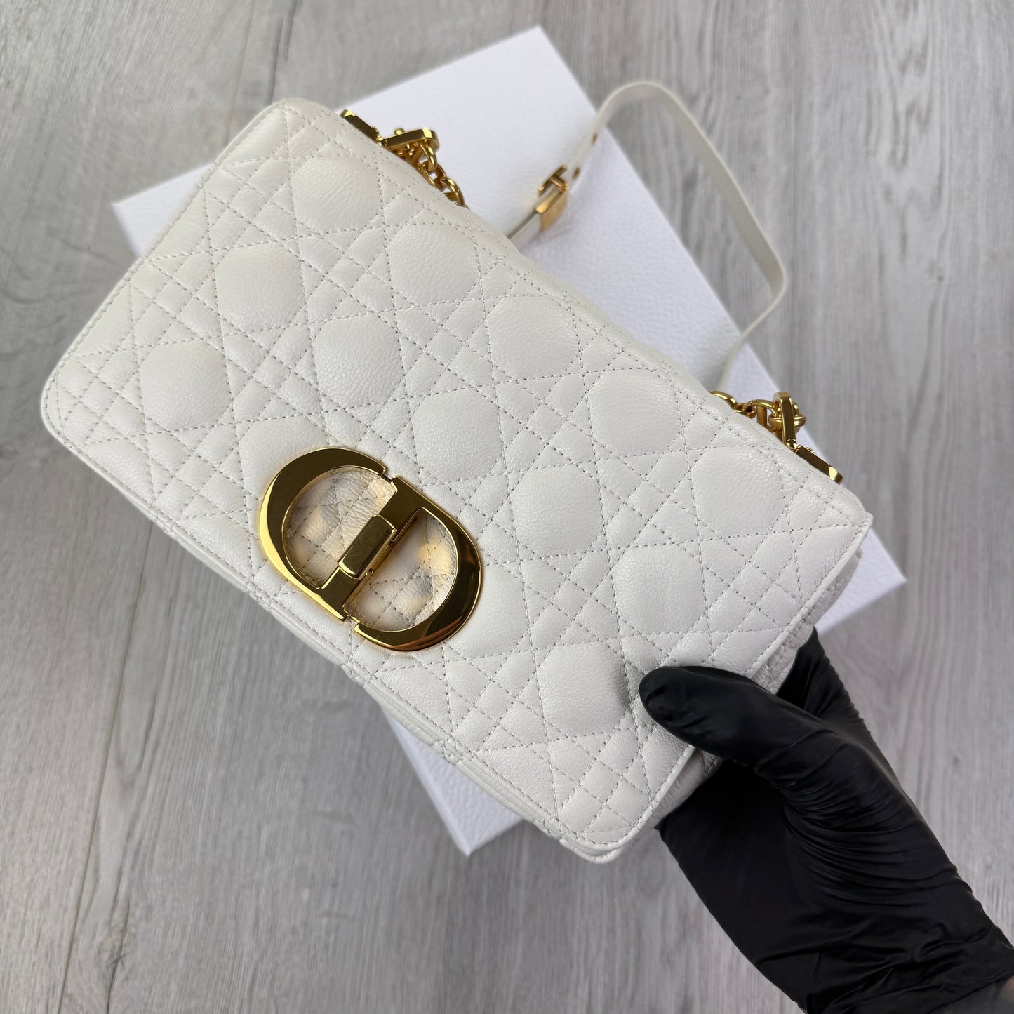 Dior Women’s White Small Dior Caro Ivory Supple Cannage Calfskin Bag