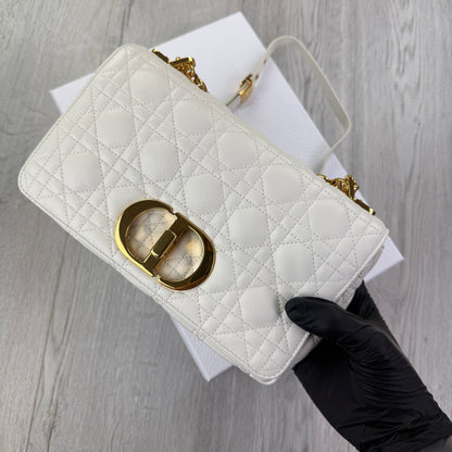 Dior Women’s White Small Dior Caro Ivory Supple Cannage Calfskin Bag