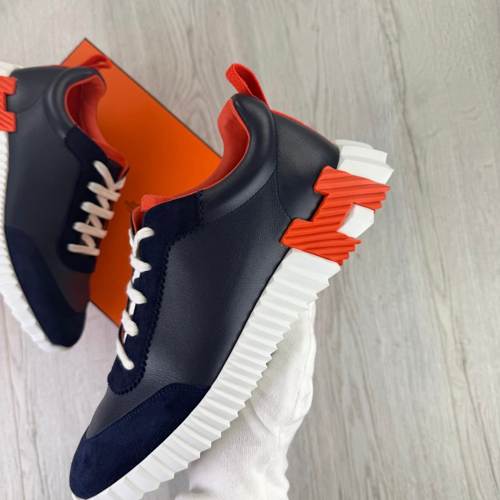 Hermes Men’s Navy Orange Bouncing Sneakers - 42 (Fit Uk 8)