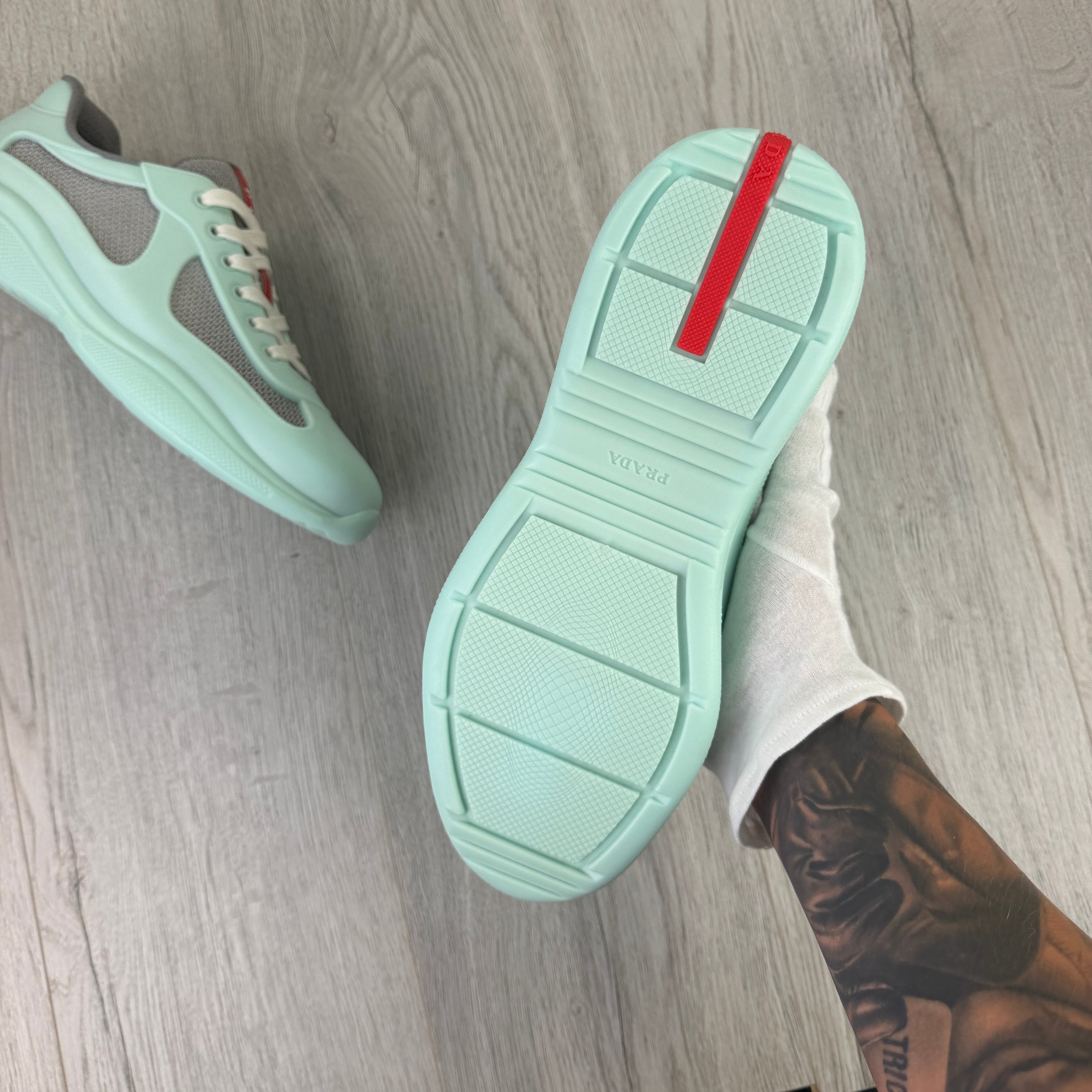 Prada Cups Men’s Mint Green / Grey Rubber Trainers - Uk 8