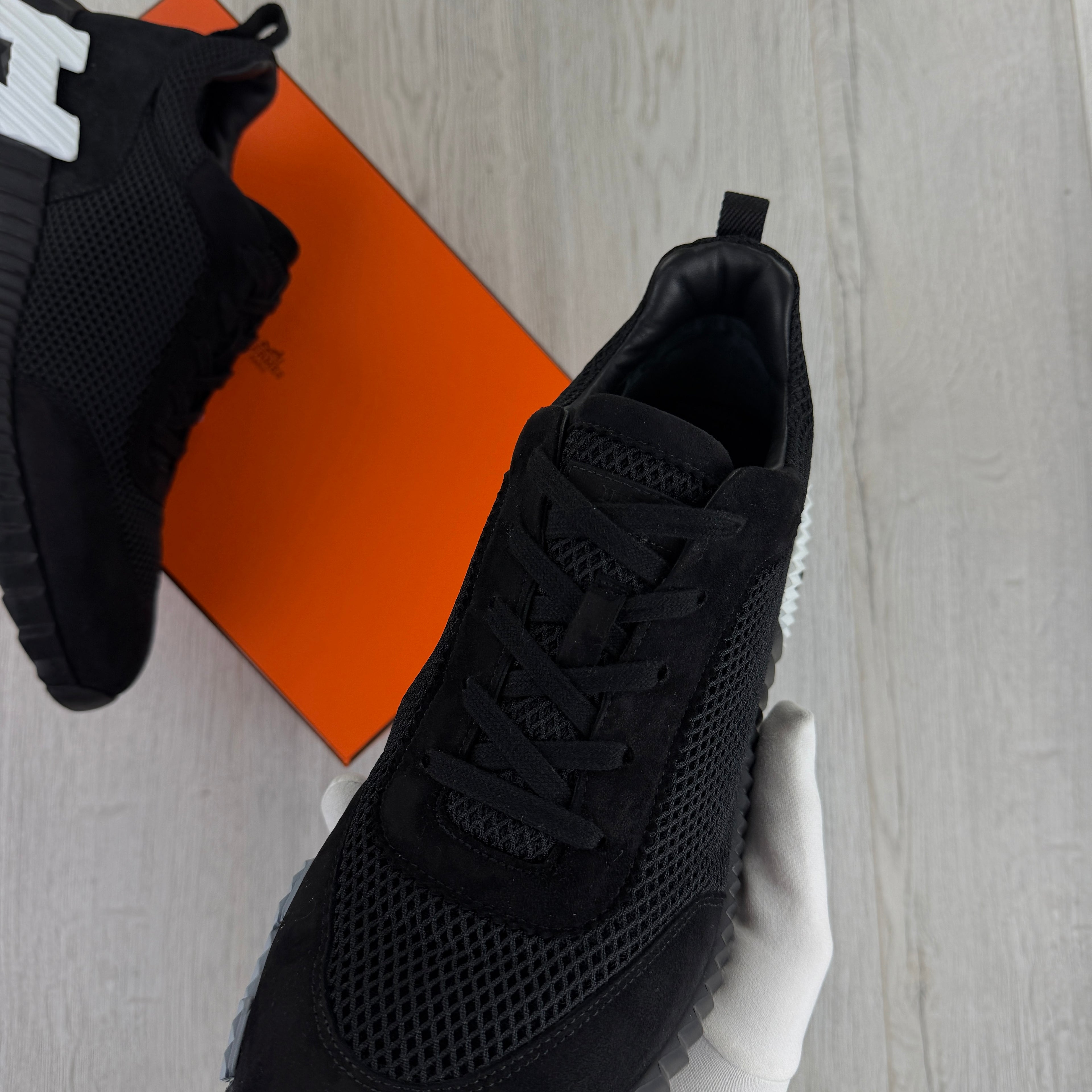 Hermes Men’s Black White Suede Bouncing Sneakers - 46 (Fit Uk 11)