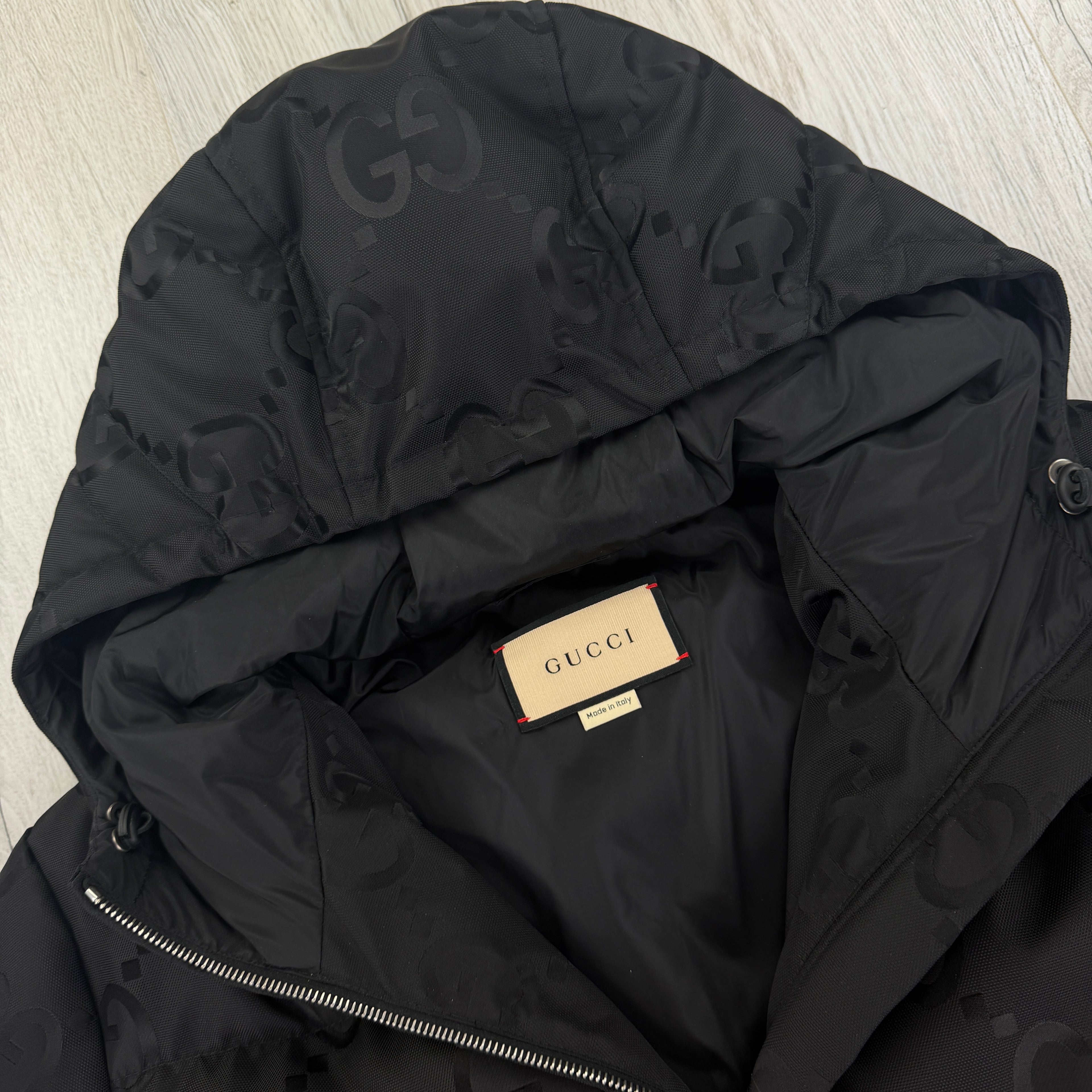 Gucci Men’s Jumbo GG Hooded Jacquard Nylon Puffer Jacket - Size 44 (Small)