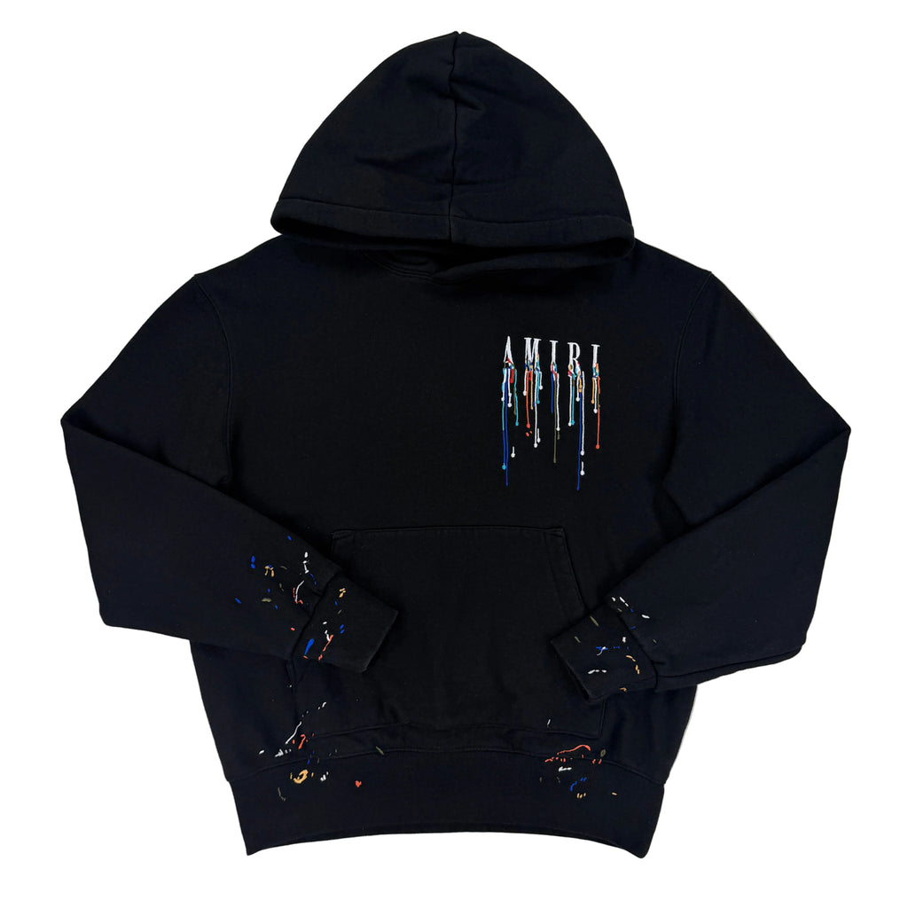 Amiri Men’s Black Paint Drip Logo Hoodie - Small