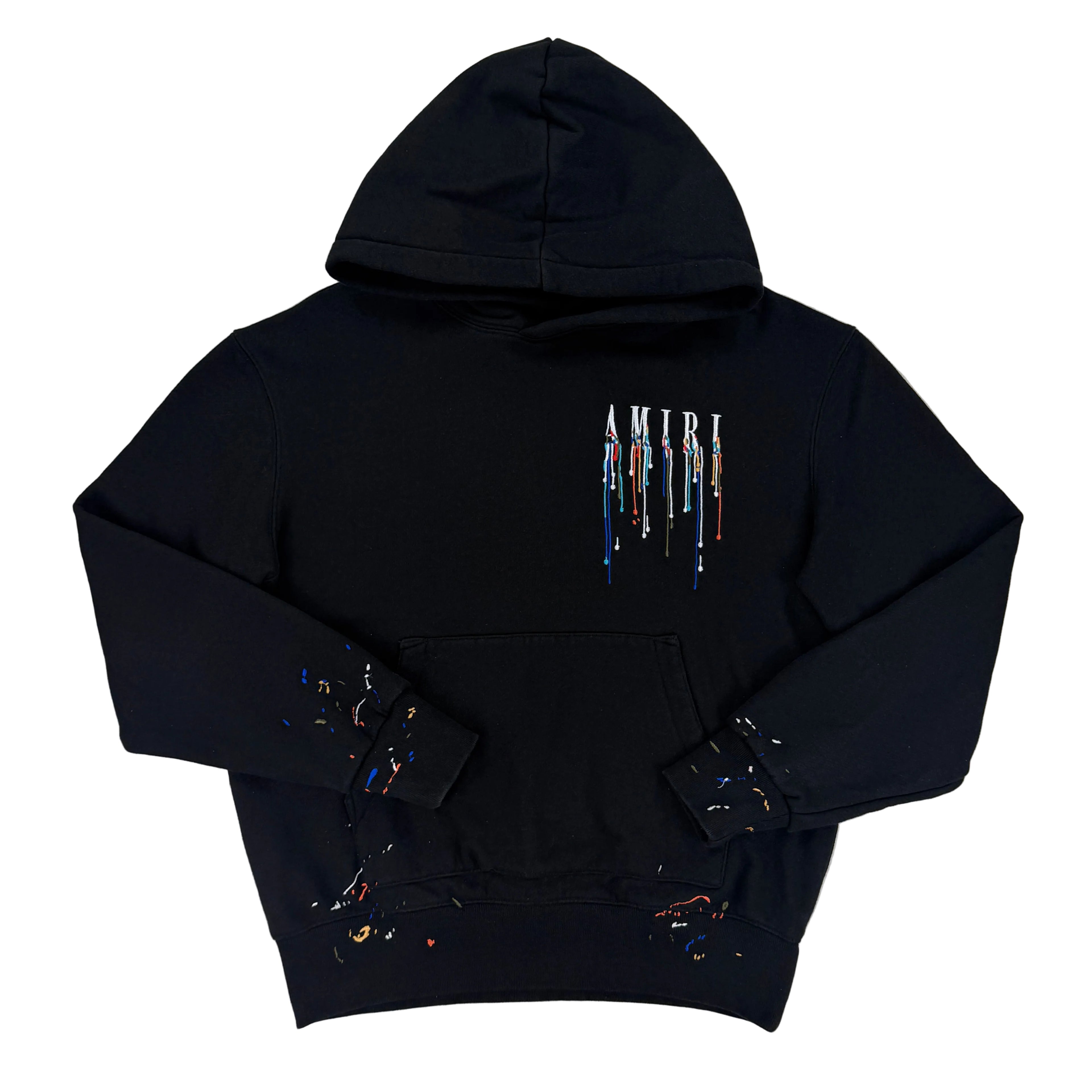 Amiri Men’s Black Paint Drip Logo Hoodie - Small