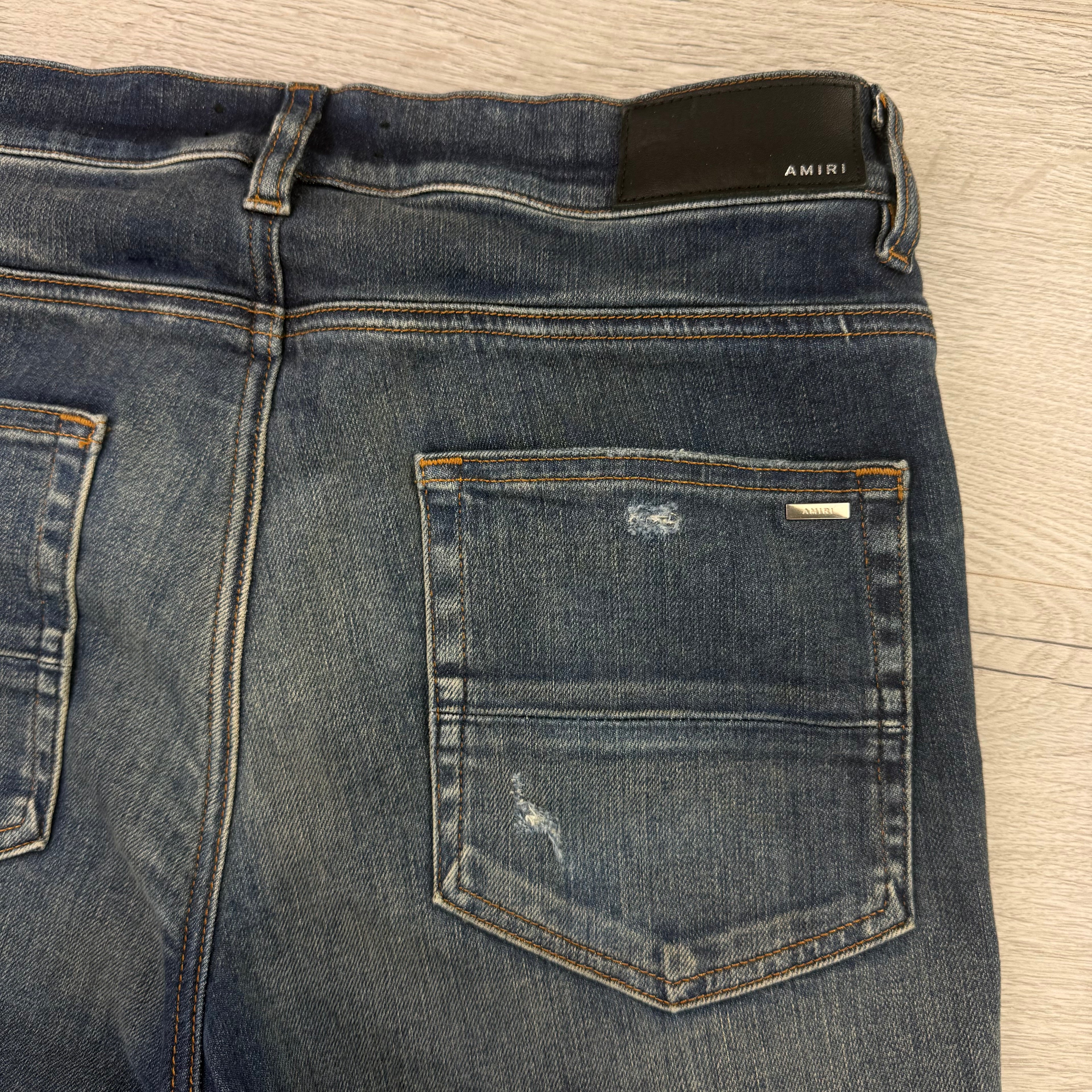 Amiri Men’s MX1 Distressed Blue Jeans