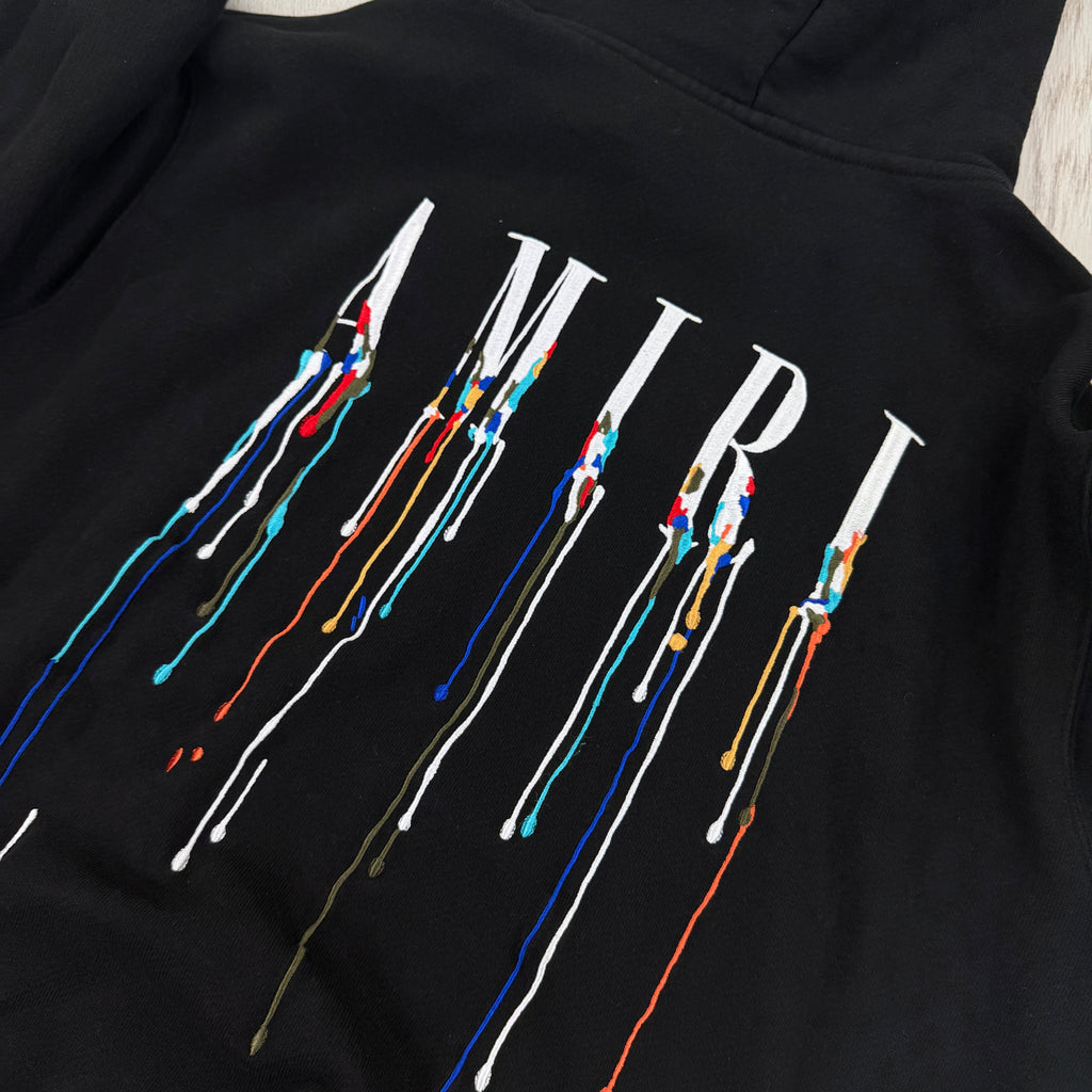 Amiri Men’s Black Paint Drip Logo Hoodie - Small