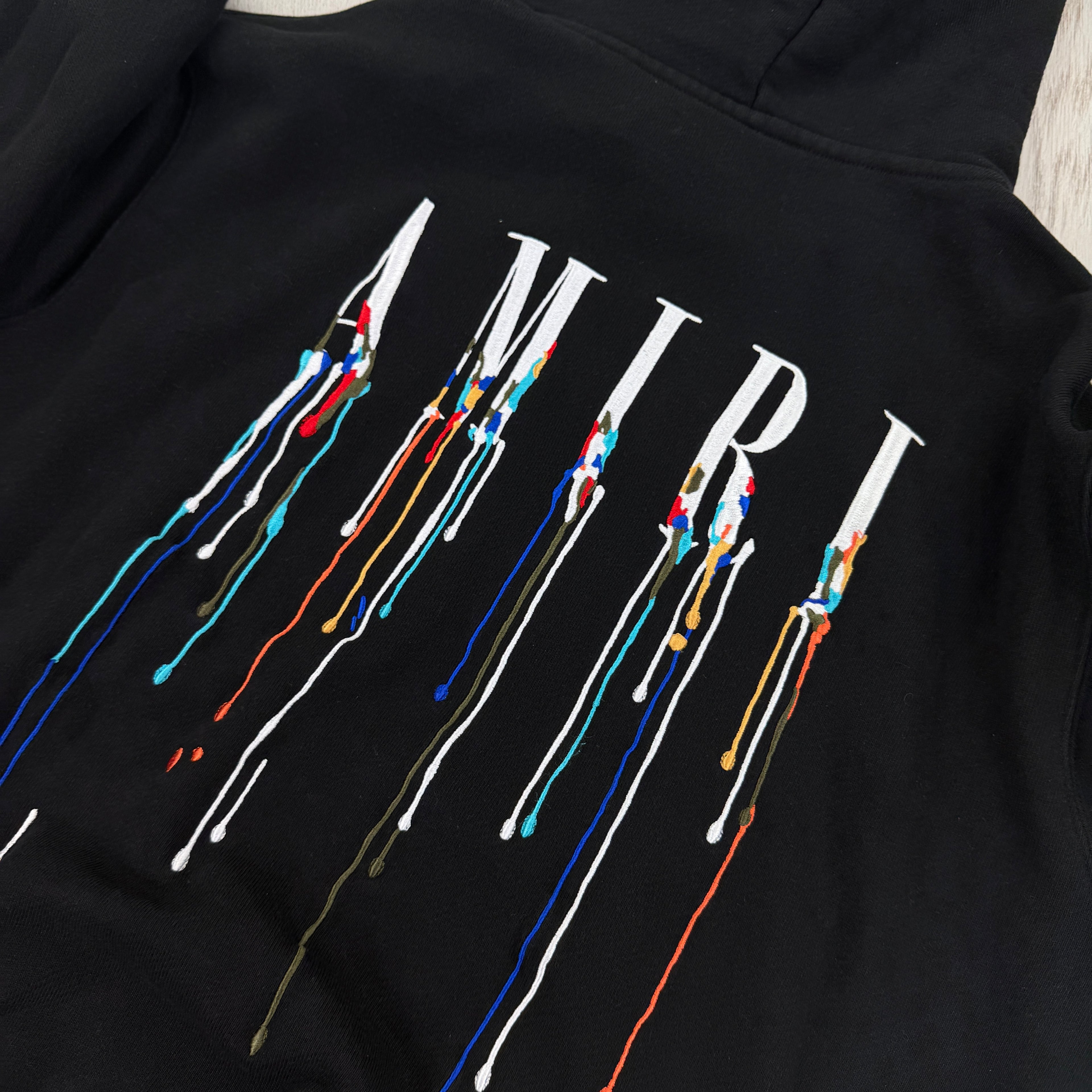Amiri Men’s Black Paint Drip Logo Hoodie - Small