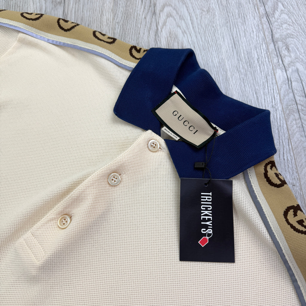 Gucci Men’s Beige Polo With Interlocking G Stripe