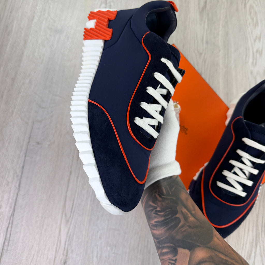 Hermes Men’s Navy Orange Bouncing Sneakers - 45 (Fit Uk 11)