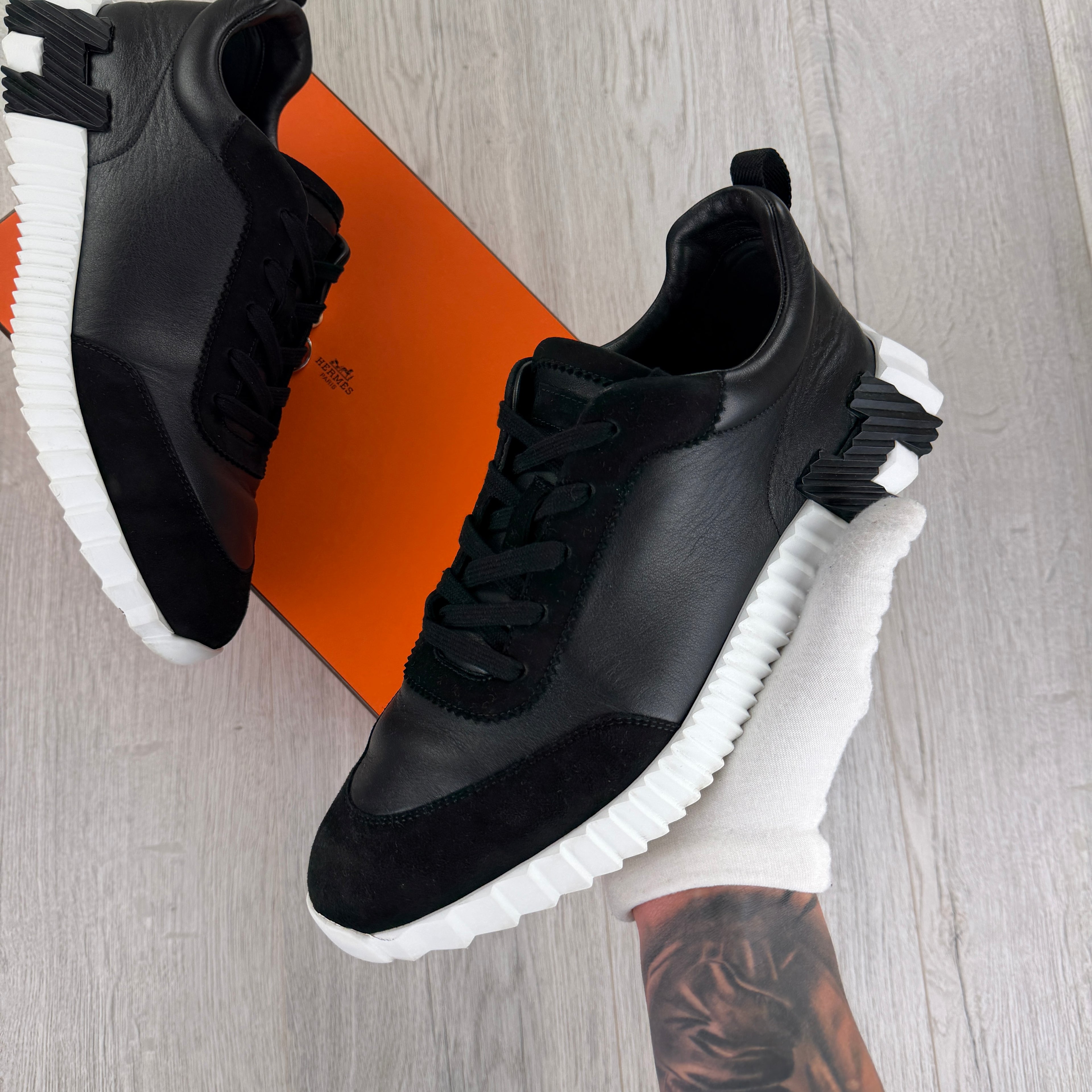 Hermes Men’s Black & White Bouncing Sneakers - 46 (Fit 11.5)