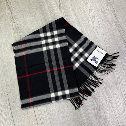 Burberry Navy Check Cashmere Scarf