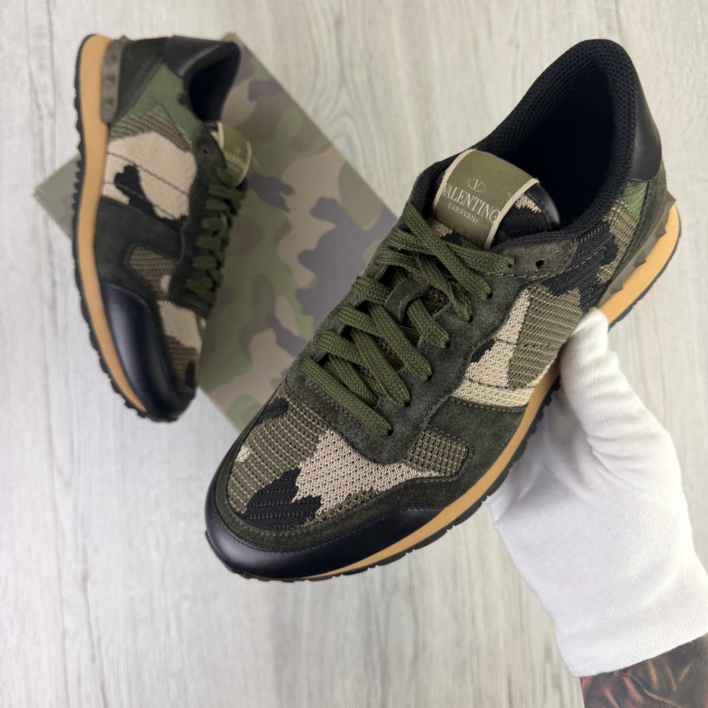 Valentino Men’s Khaki Camo  Mesh Rockrunner Trainers - Uk 7