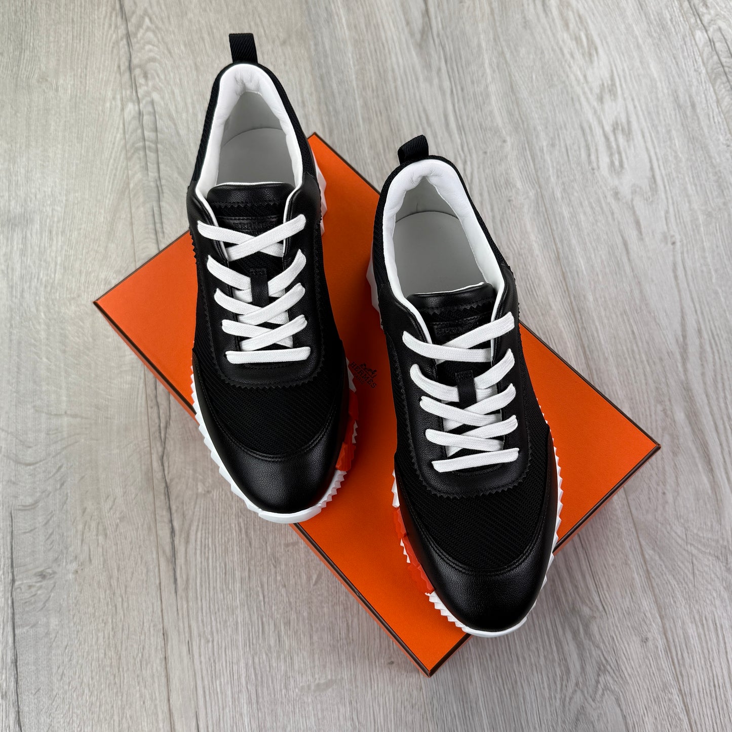 Hermes Men’s Black & White Bouncing Sneakers - Uk 8.5