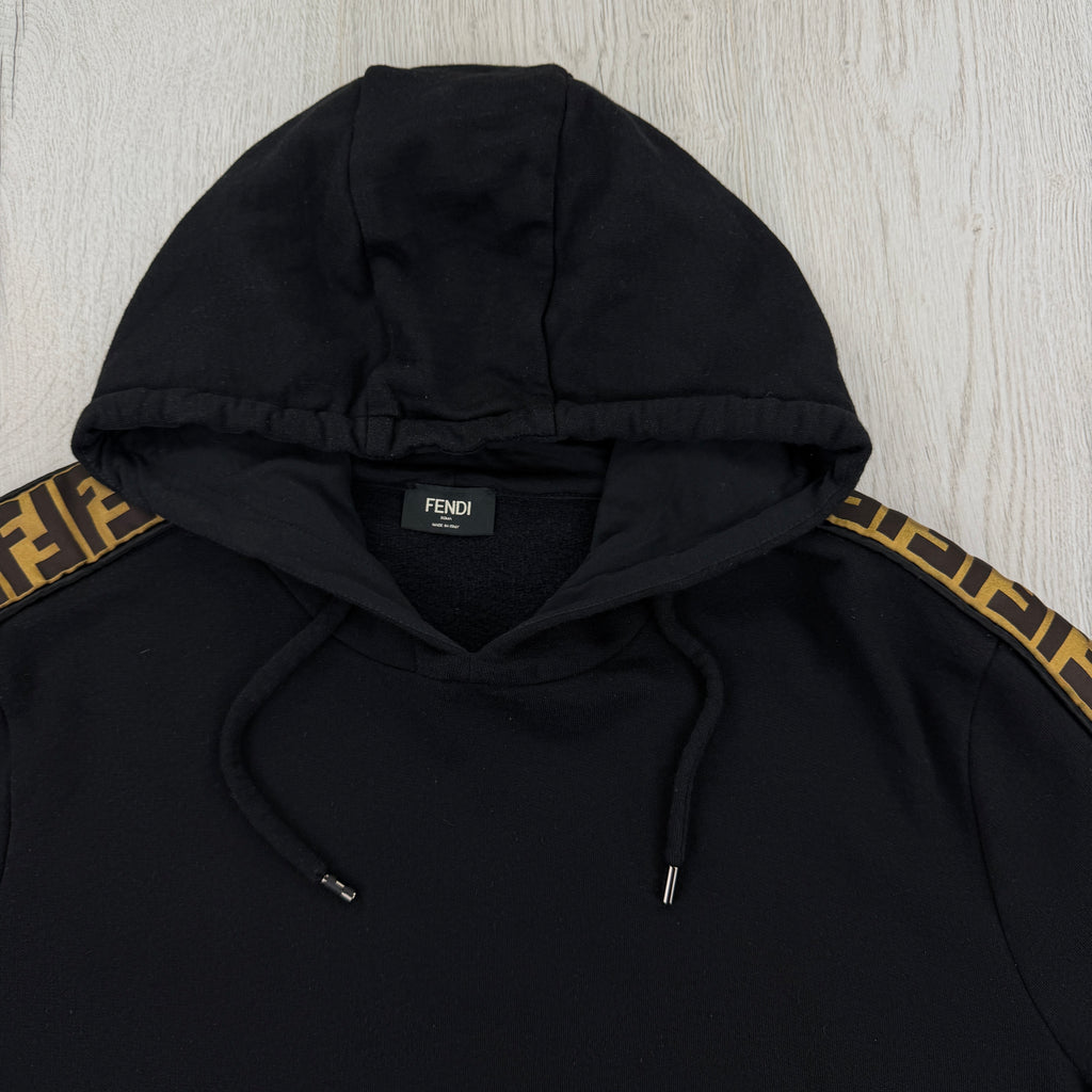 Fendi Men’s Black Pullover Hoodie FF Logo Down Sleeve - Large