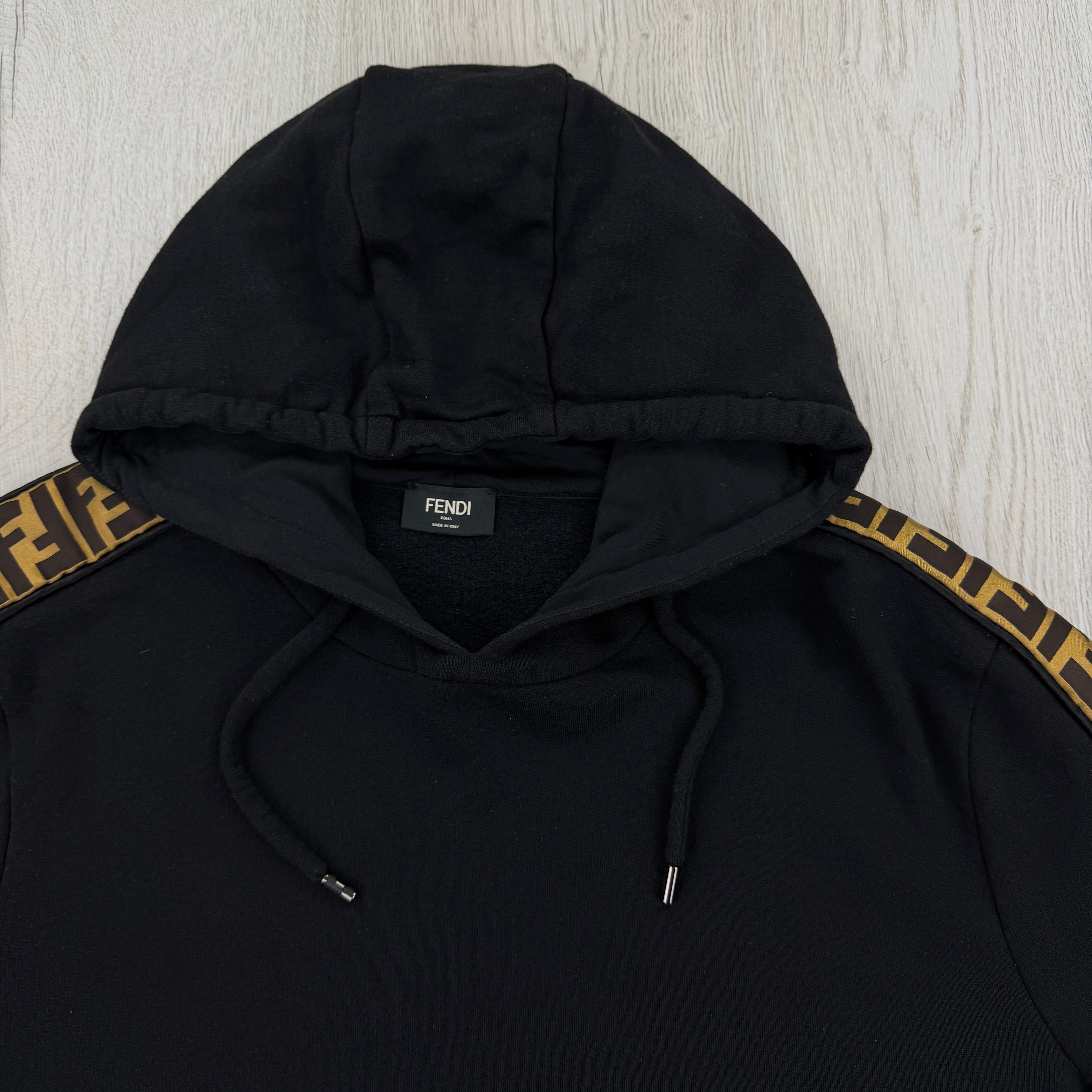 Fendi Men’s Black Pullover Hoodie FF Logo Down Sleeve - Large