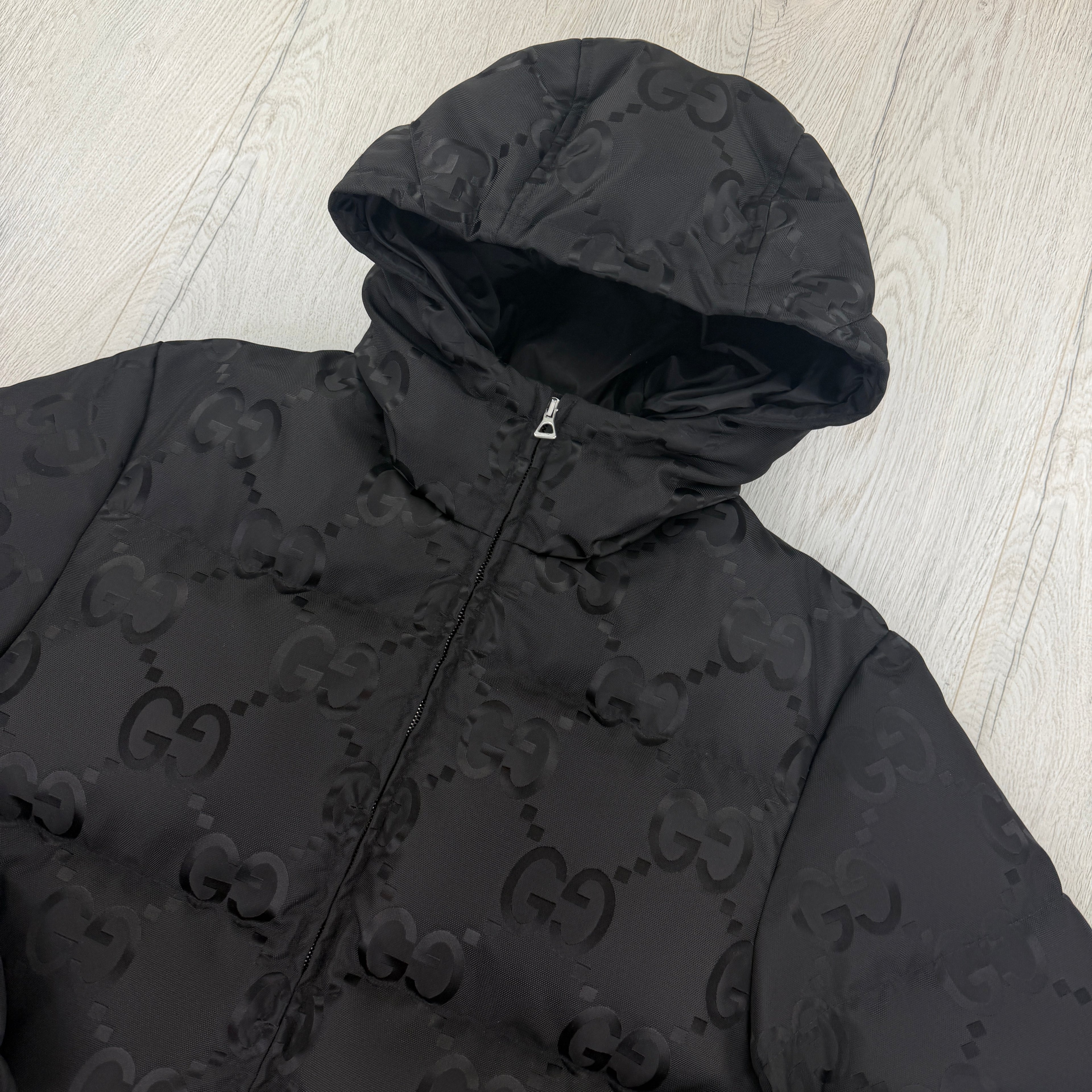 Gucci Men’s Jumbo GG Hooded Jacquard Nylon Puffer Jacket - Size 44 (Small)