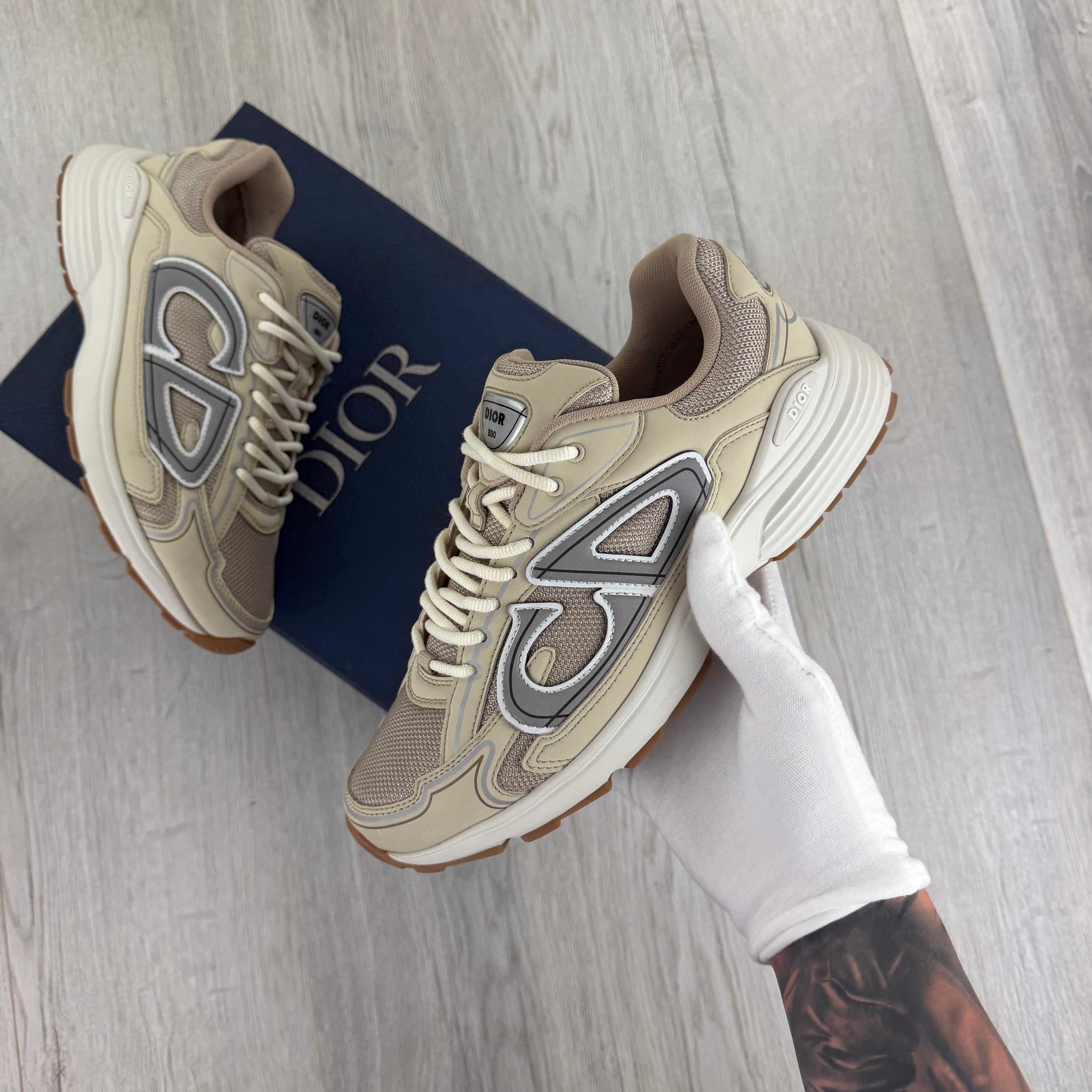 Dior B30 Men’s Cream Mesh and Technical Fabric Trainers - 42.5 (Fit Uk 8.5)