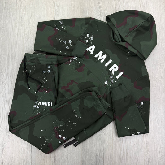 Amiri Men’s Distressed Paint Amry Camo Full Tracksuit - Large