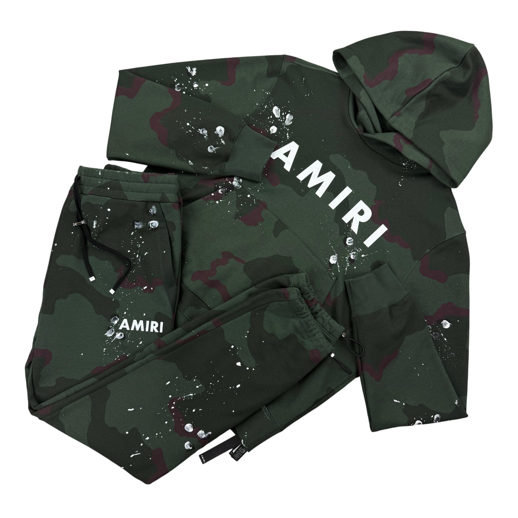 Amiri Men’s Distressed Paint Amry Camo Full Tracksuit - Large