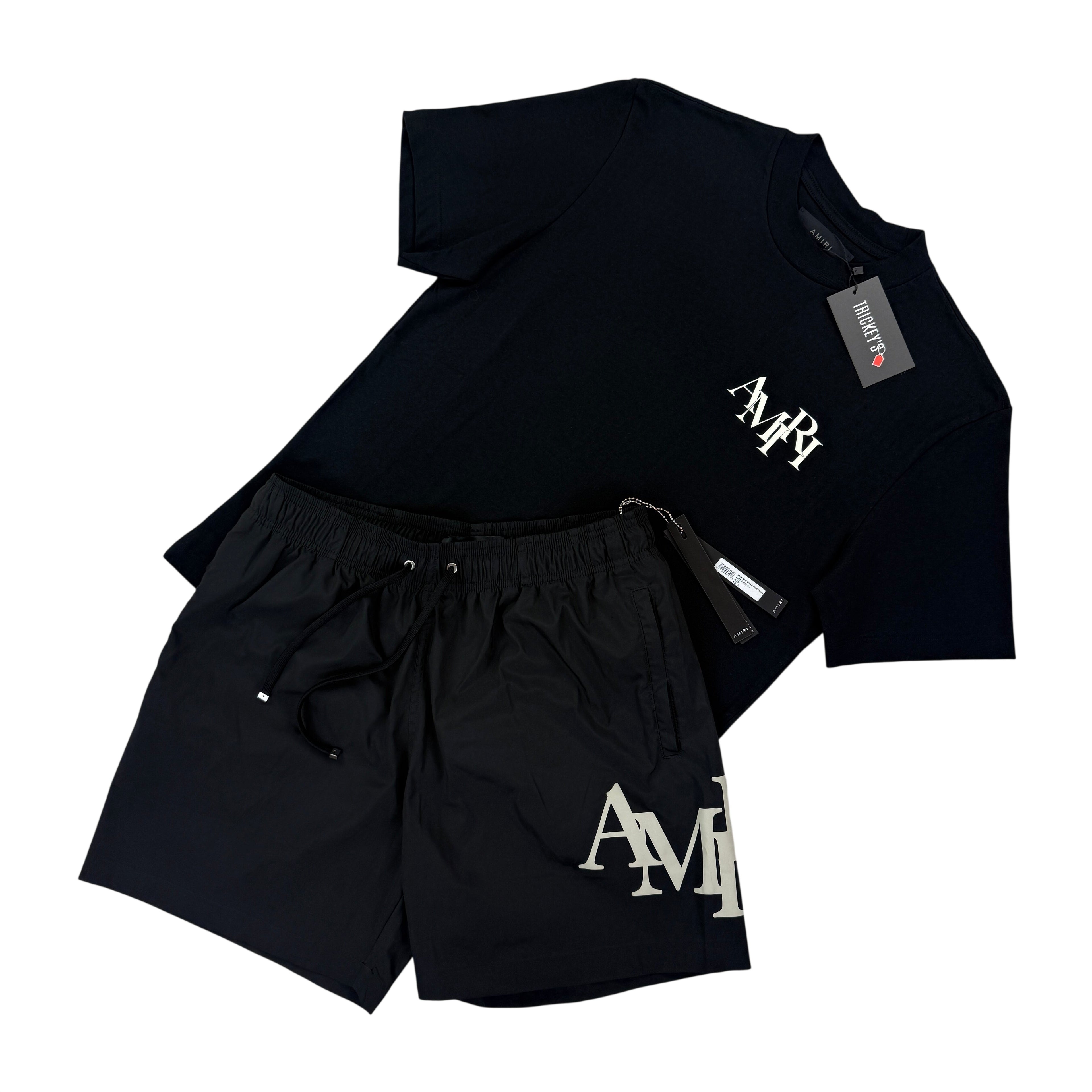 Amiri Men’s Black T-shirt & Swim Shorts Set