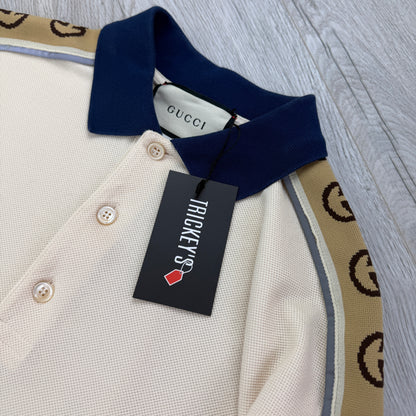 Gucci Men’s Beige Polo With Interlocking G Stripe - Large