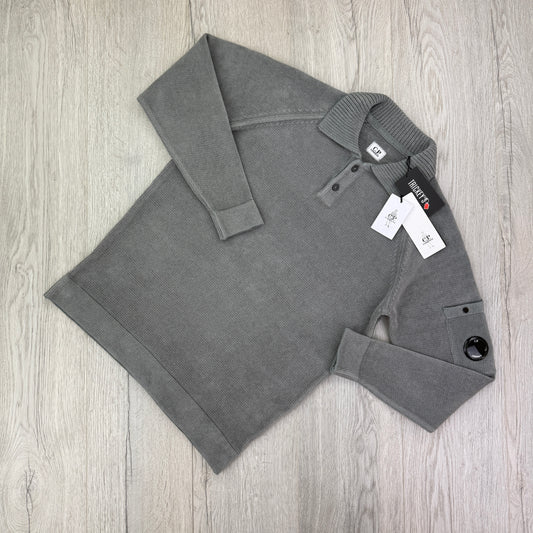 Cp Company Men’s Grey Knitted 1/4 Button Up Sweatshirt