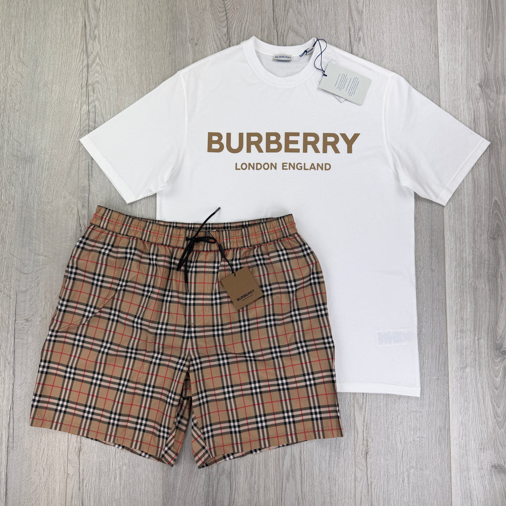 Burberry Men’s White T-shirt & Shorts Set