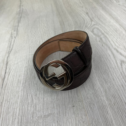 Gucci Web Interlock GG Silver Buckle Belt - 95 (Fit Uk 30-34)