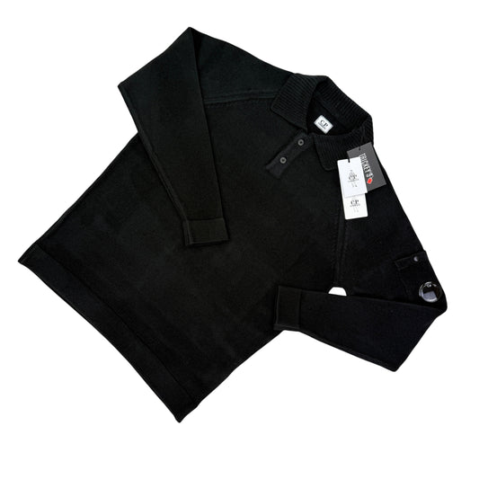 Cp Company Men’s Black Knitted 1/4 Button Up Sweatshirt
