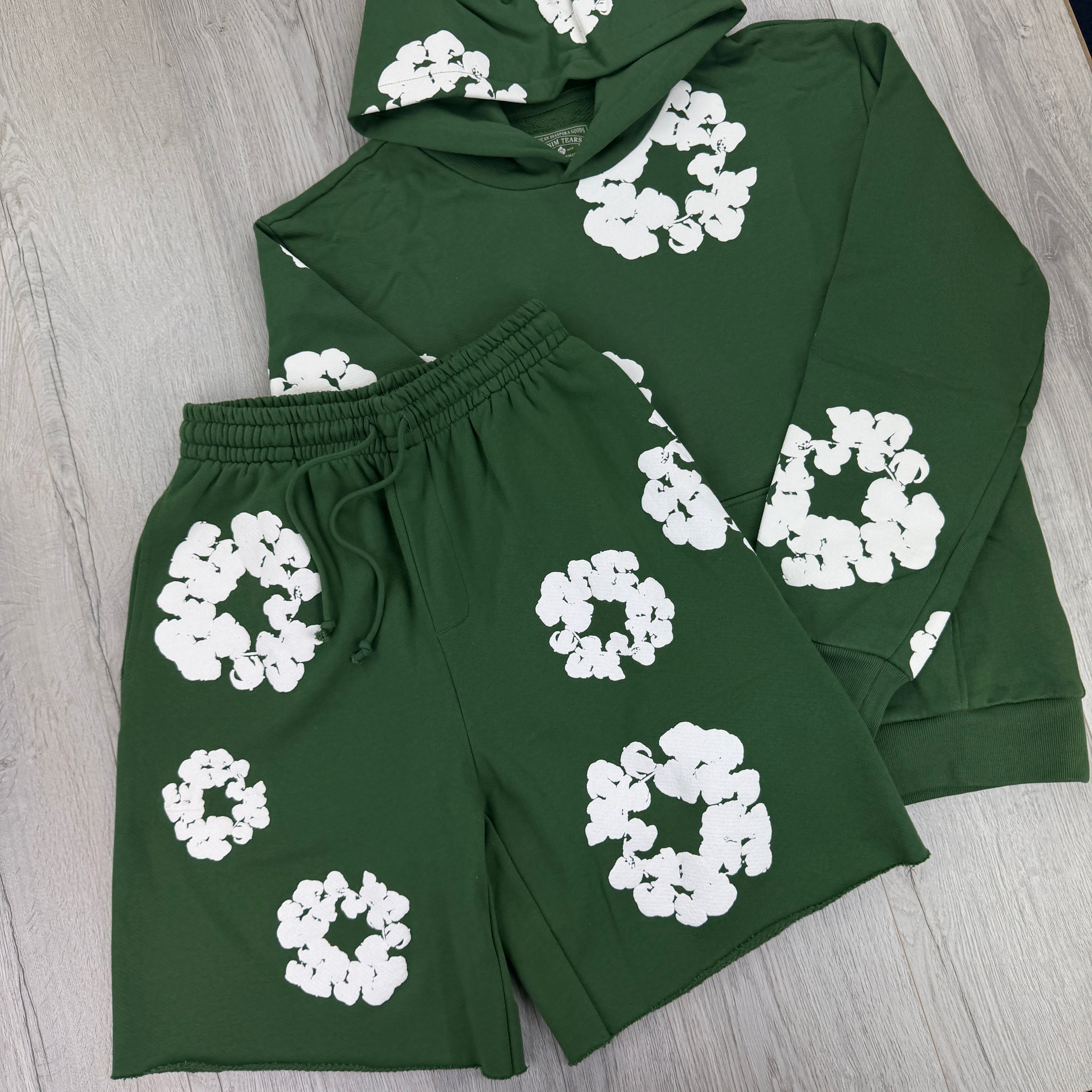 Denim Tears Men’s Green Hoodie & Shorts Set