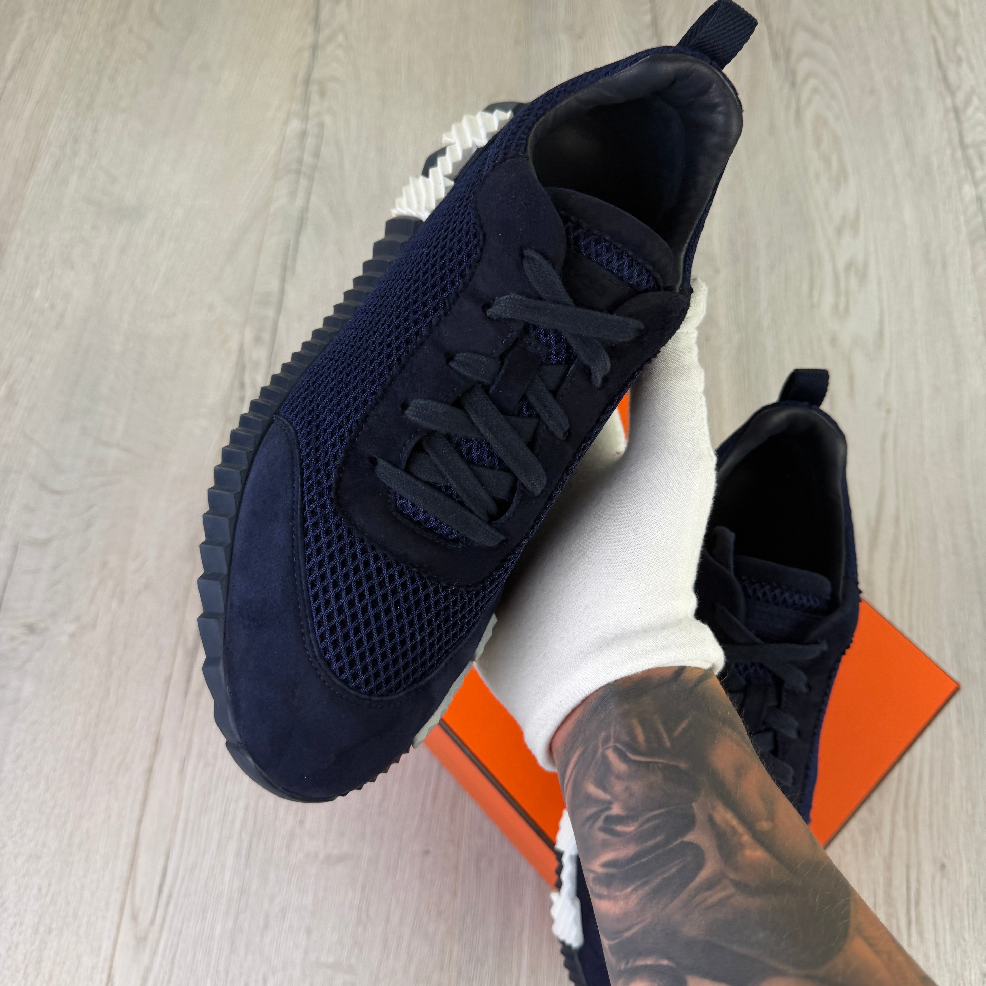 Hermes Men’s Navy Bouncing Sneakers - Uk 8