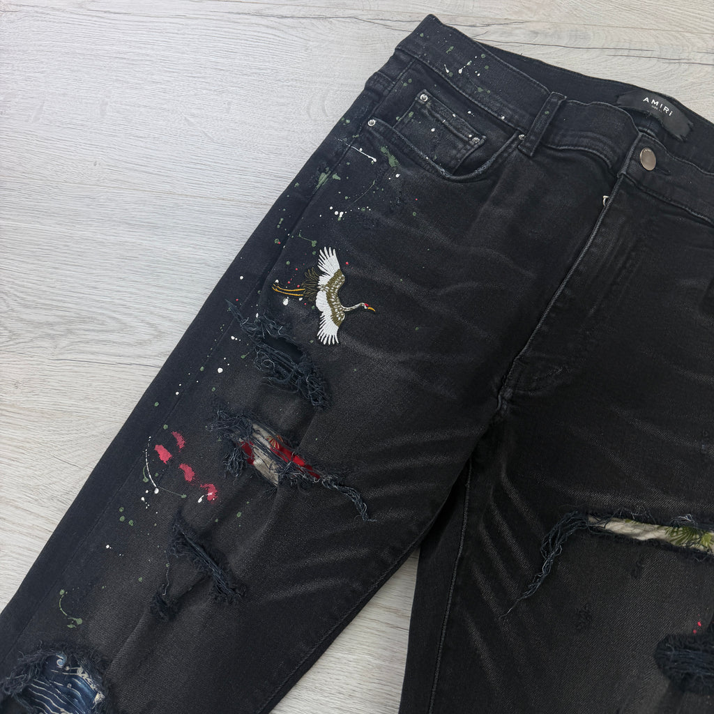 Amiri Men’s MX1 Aged Black Distressed Jeans - Uk 34